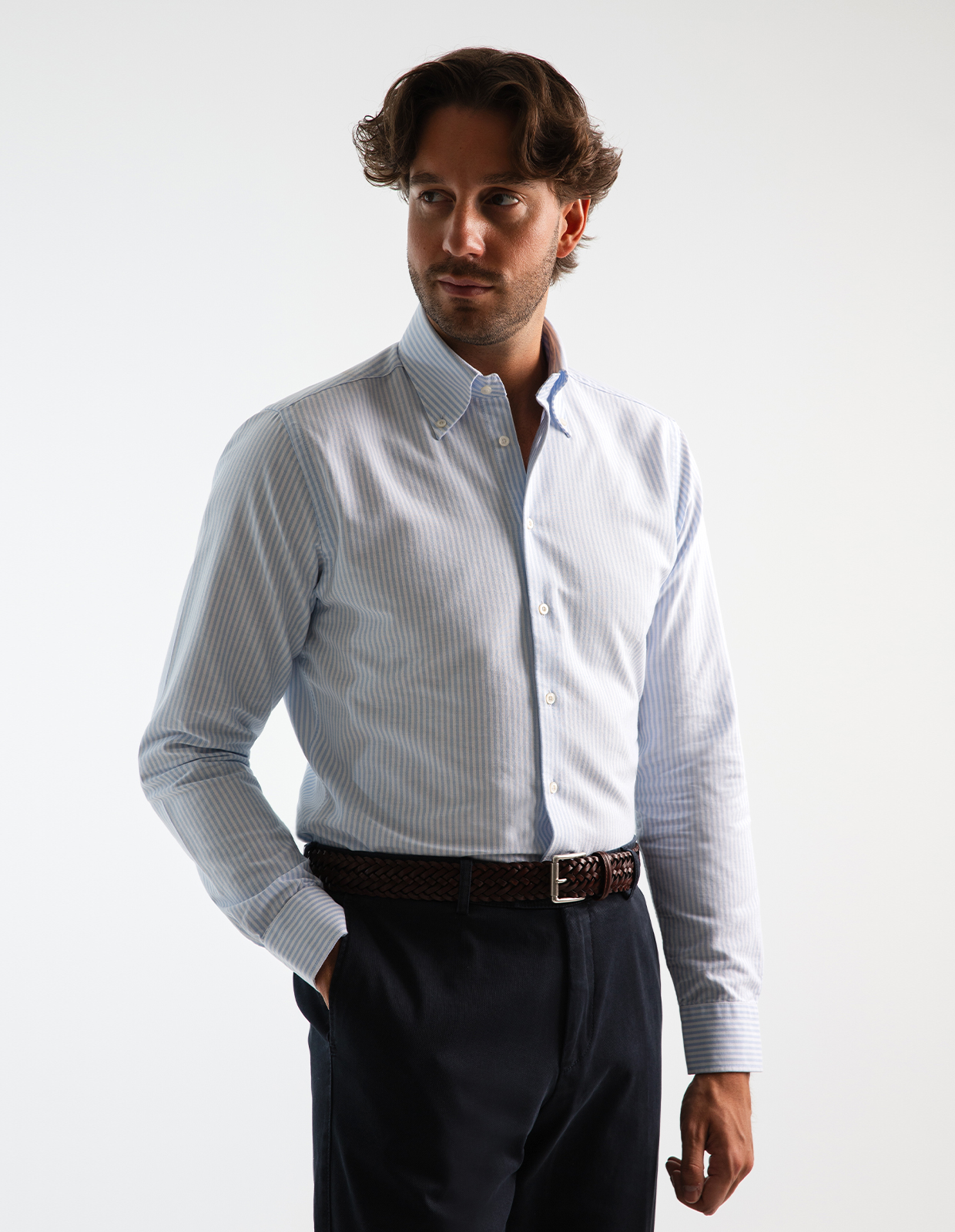 Slim Fit Oxford Skjorta Blå/Vit Randig Stl 43