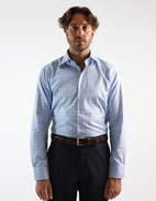 Slim Fit Skjorta Bomull Glencheck Blå