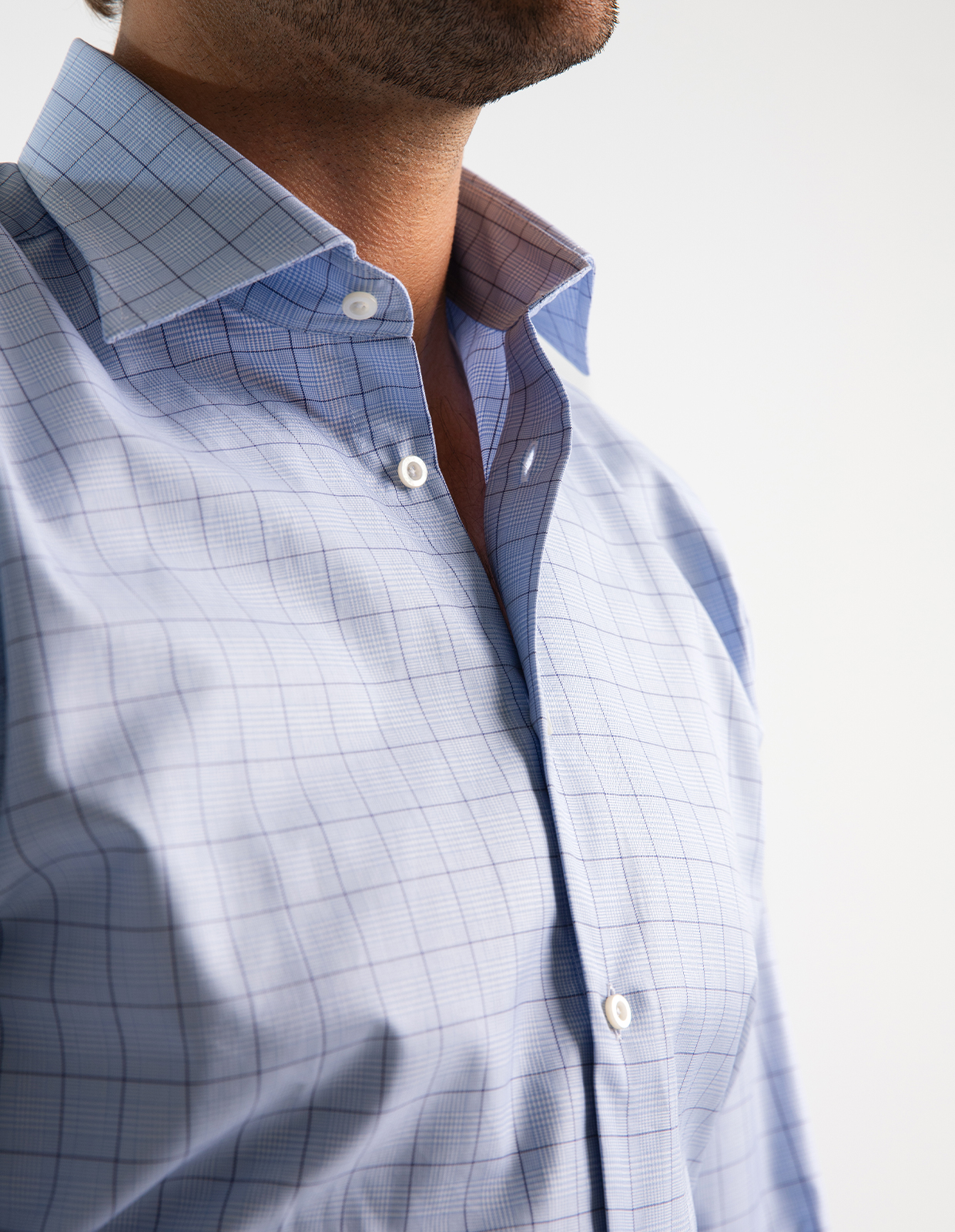 Slim Fit Skjorta Bomull Glencheck Blå