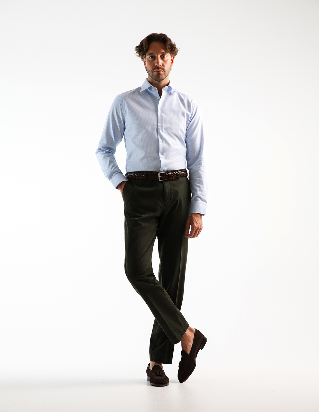 Slim Fit XLÄ Skjorta Bomull Randig Blå/Vit