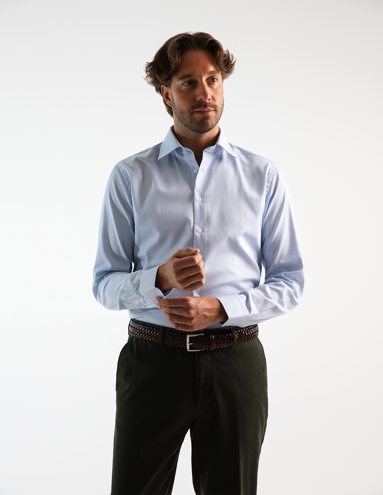 Slim Fit XLÄ Skjorta Bomull Randig Blå/Vit