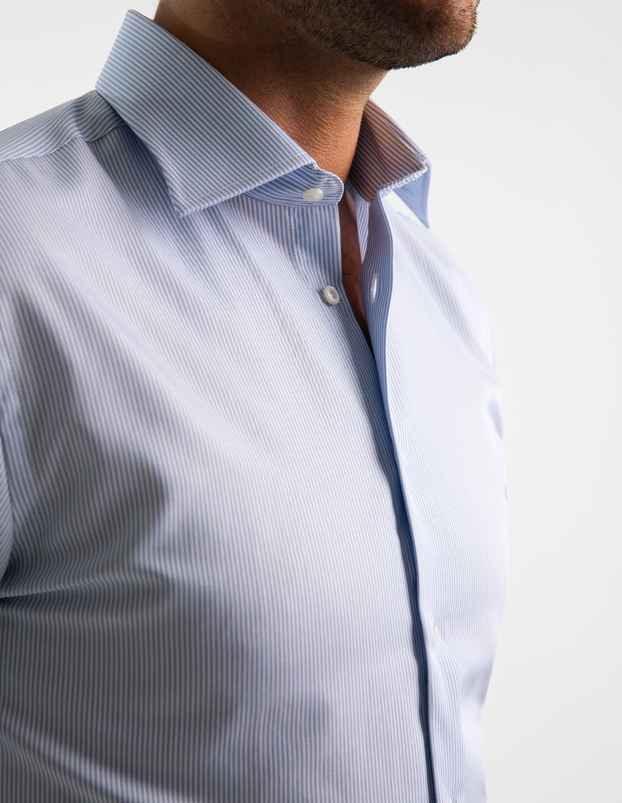 Slim Fit Skjorta Bomull Vit/Ljusblå