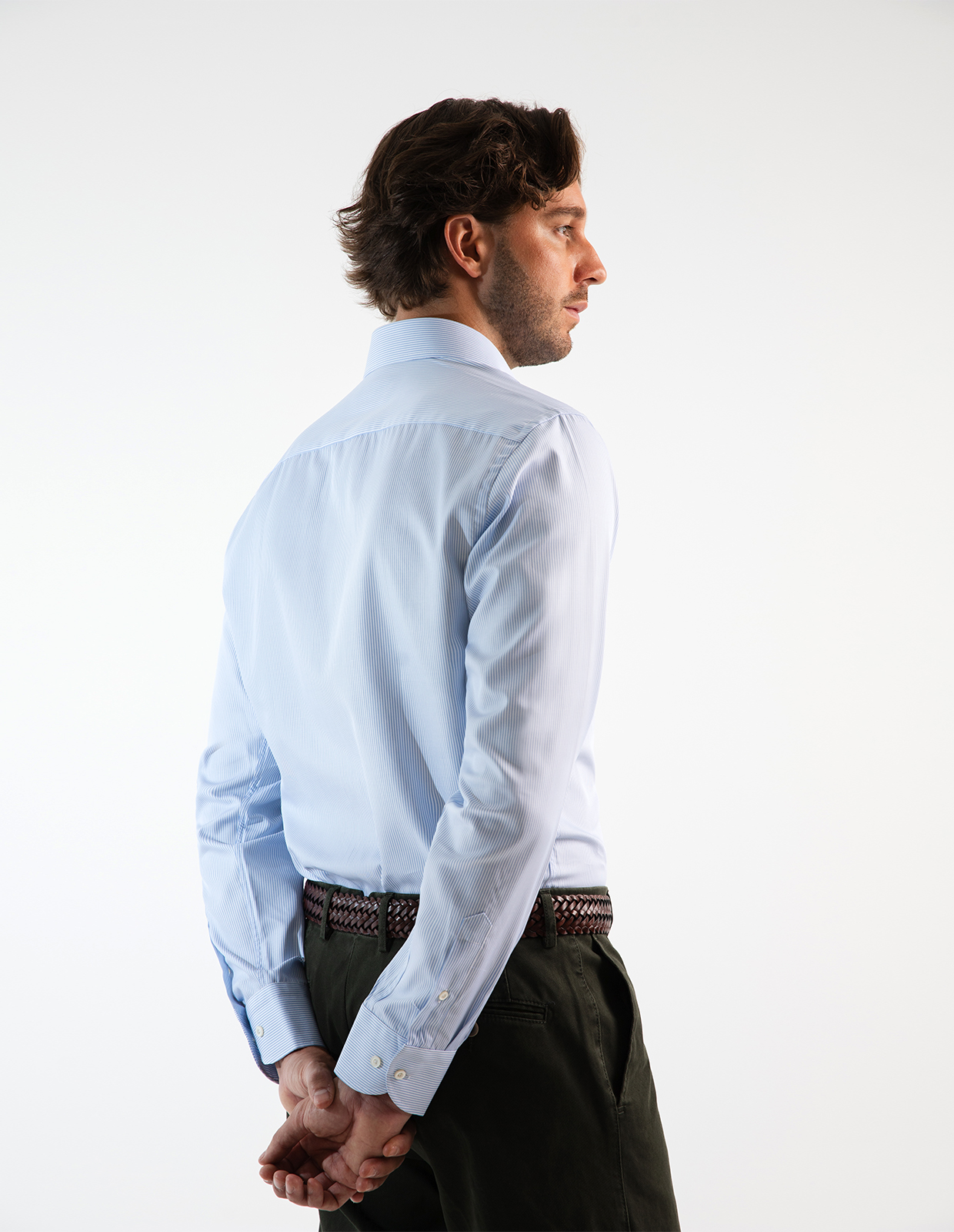 Slim Fit Skjorta Bomull Vit/Ljusblå