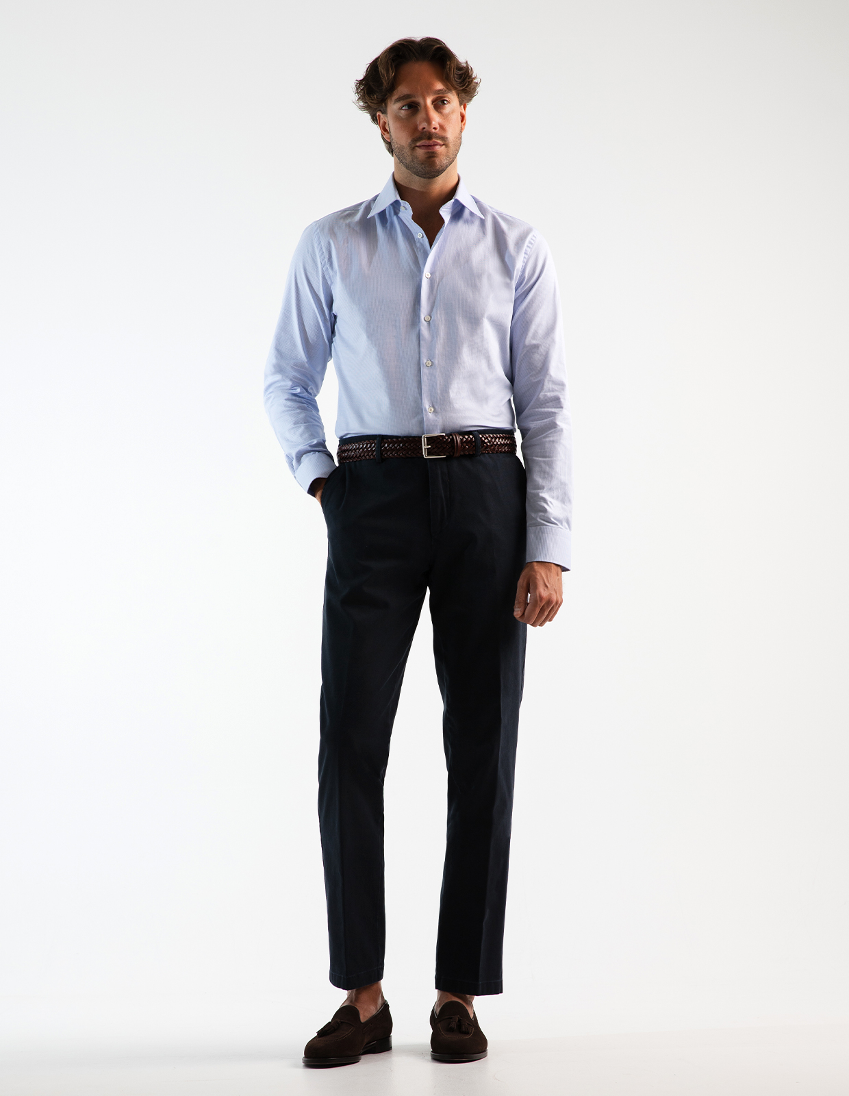 Slim Fit Skjorta Texturmönster Ljusblå Stl 39