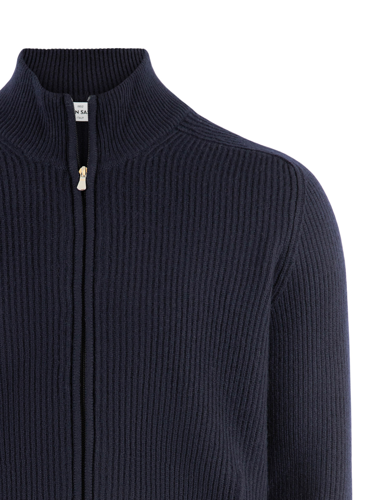 Tröja Zip Ribbstickad Ull Cashmere Navy