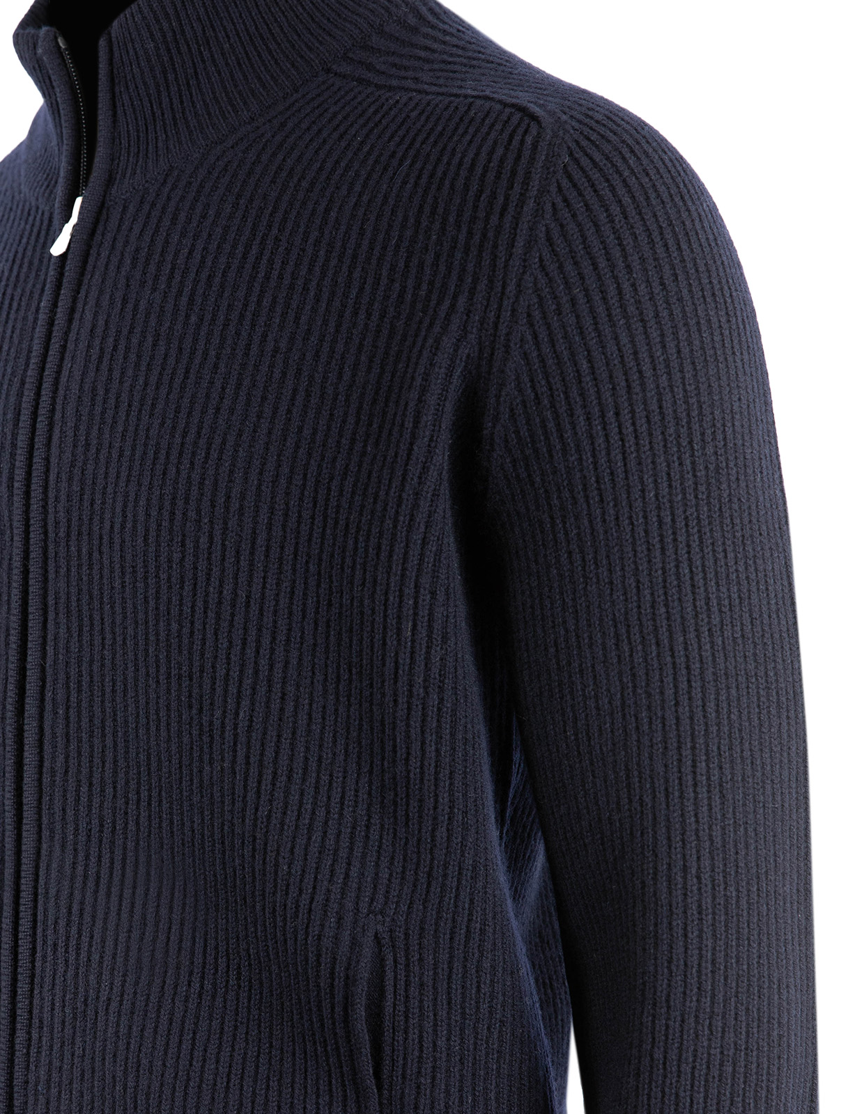 Tröja Zip Ribbstickad Ull Cashmere Navy