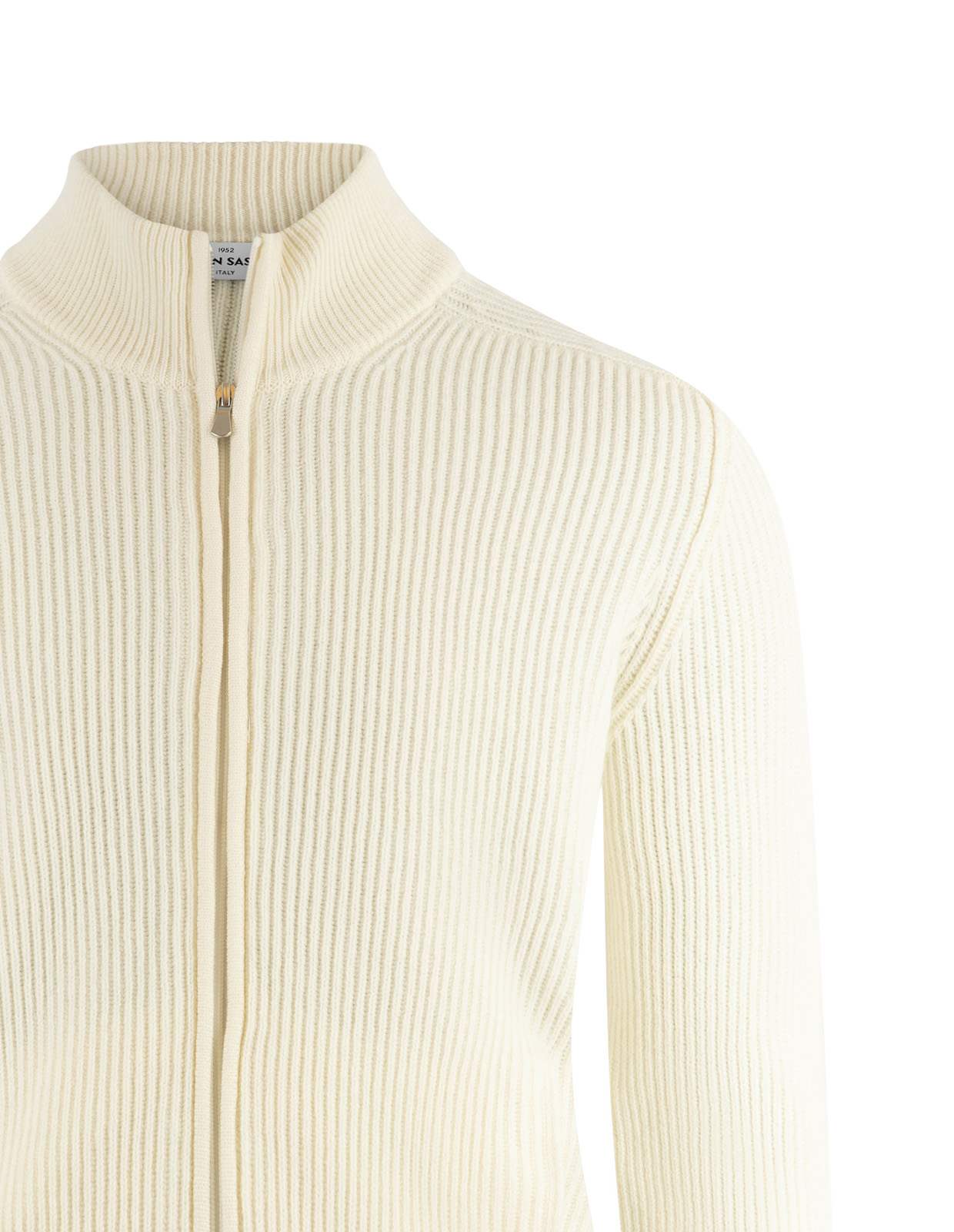 Tröja Zip Ribbstickad ull Cashmere Vit Stl 48