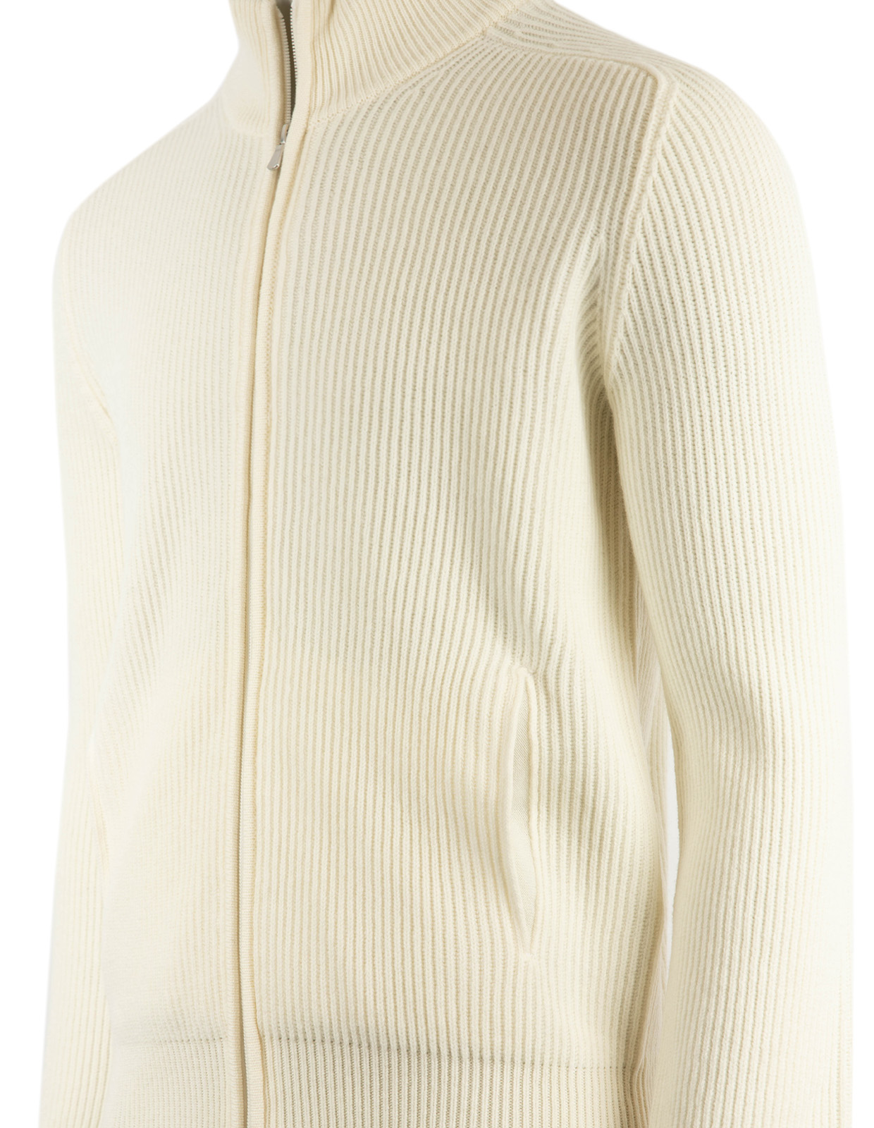 Tröja Zip Ribbstickad ull Cashmere Vit Stl 48