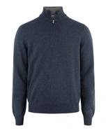 Tröja Zip Ull Cashmere Blå Melerad