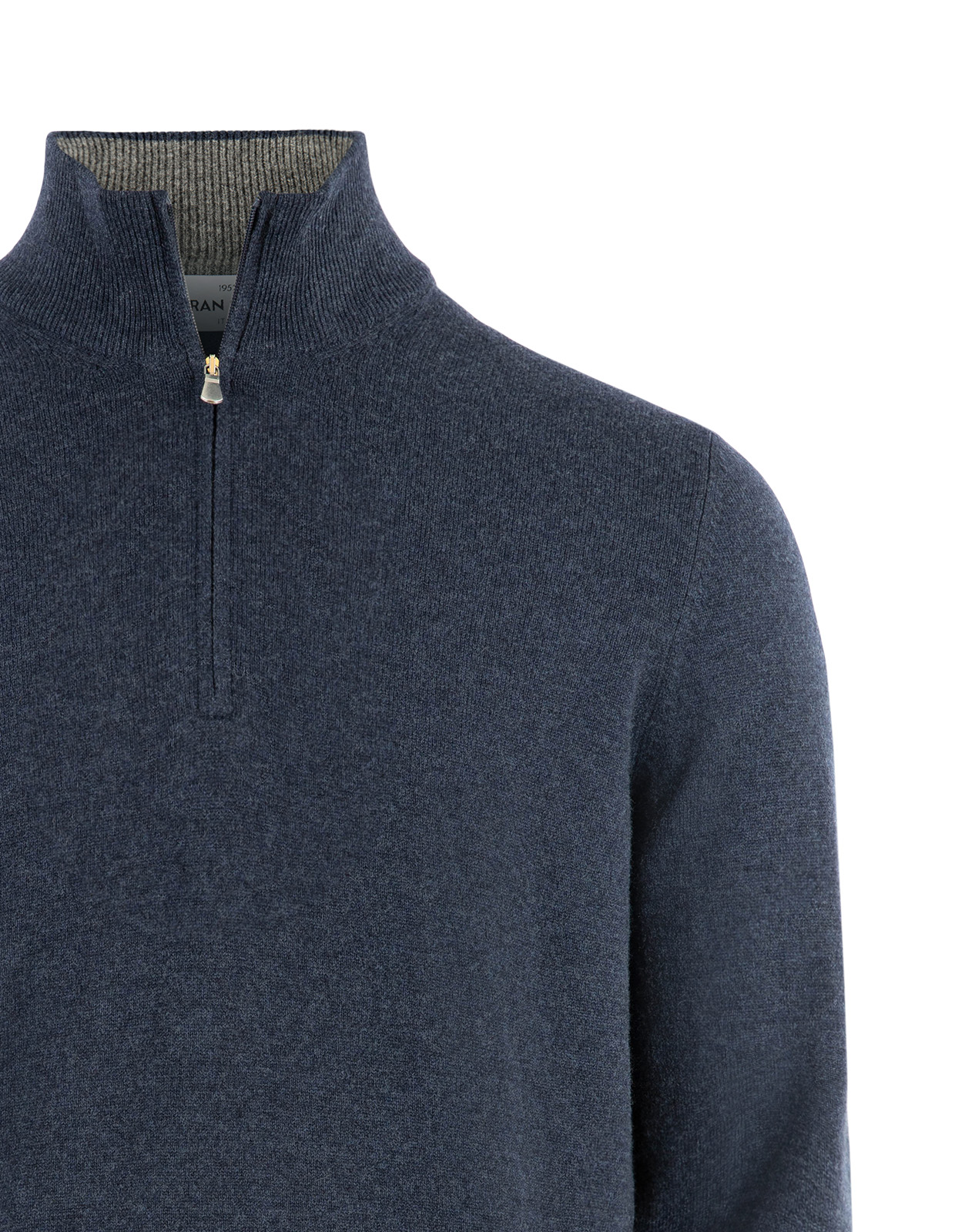 Tröja Zip Ull Cashmere Blå Melerad 54