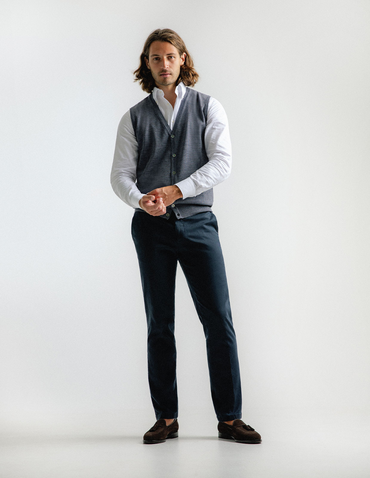 Väst Finstickad Merinoull Grå