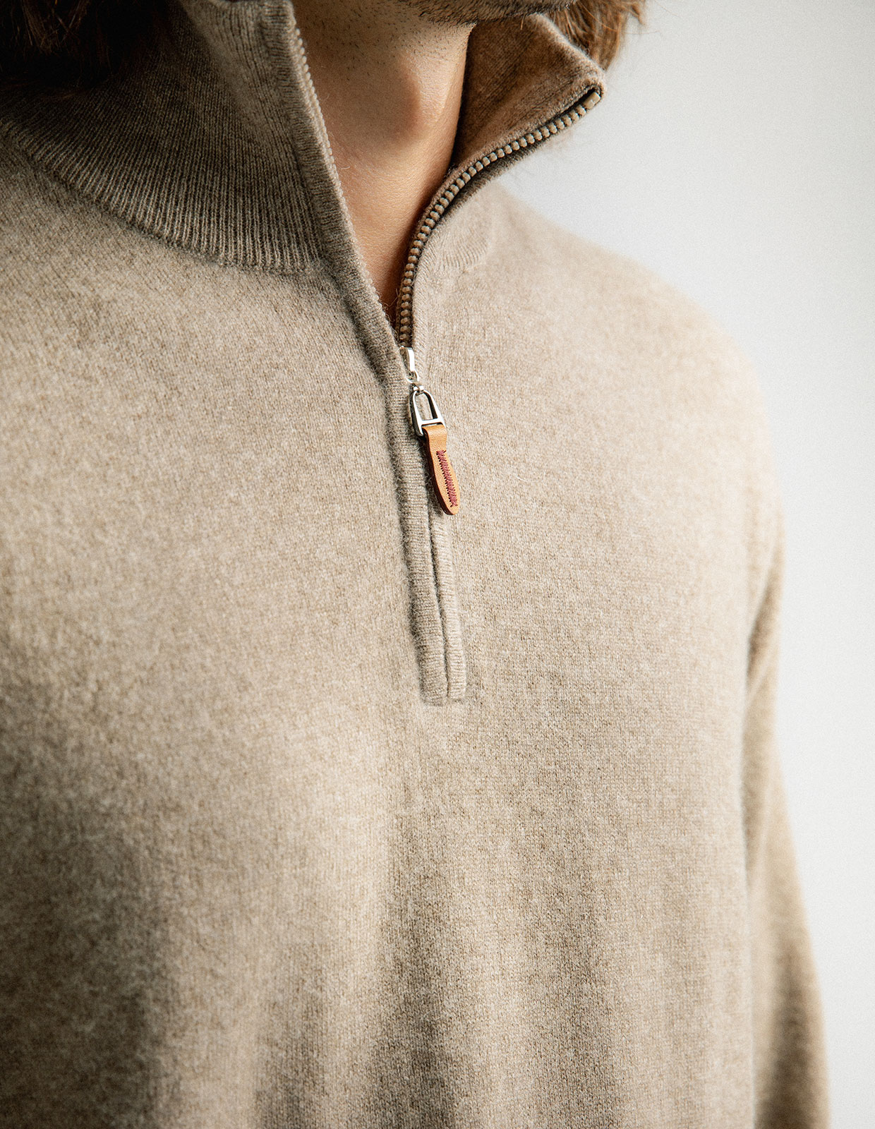 Tröja Zip Cashmere Beige Melerad