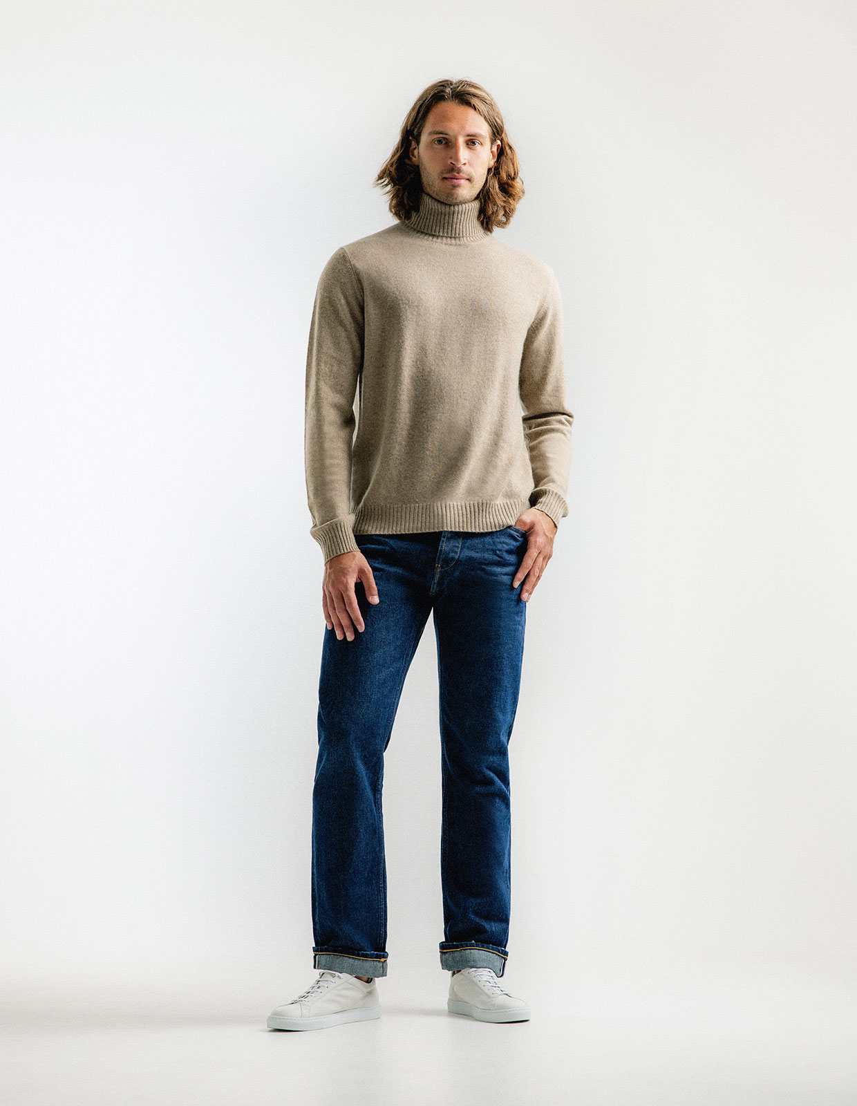 Polotröja Cashmere Beige Melerad Stl XL