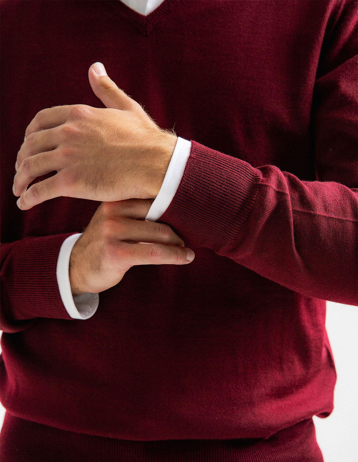 Tröja V-ringad Merinoull Vinröd XXL