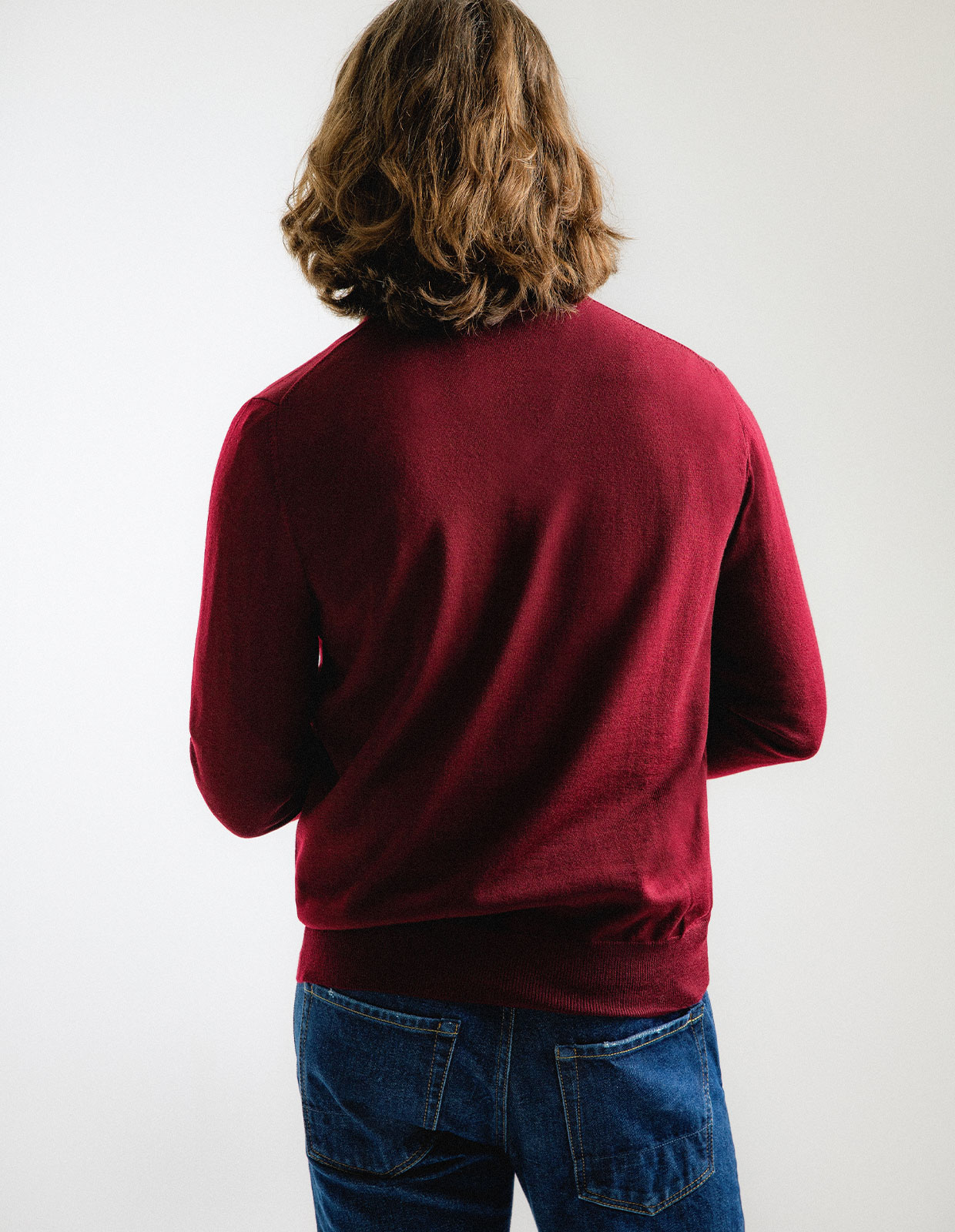 Tröja V-ringad Merinoull Vinröd XXL