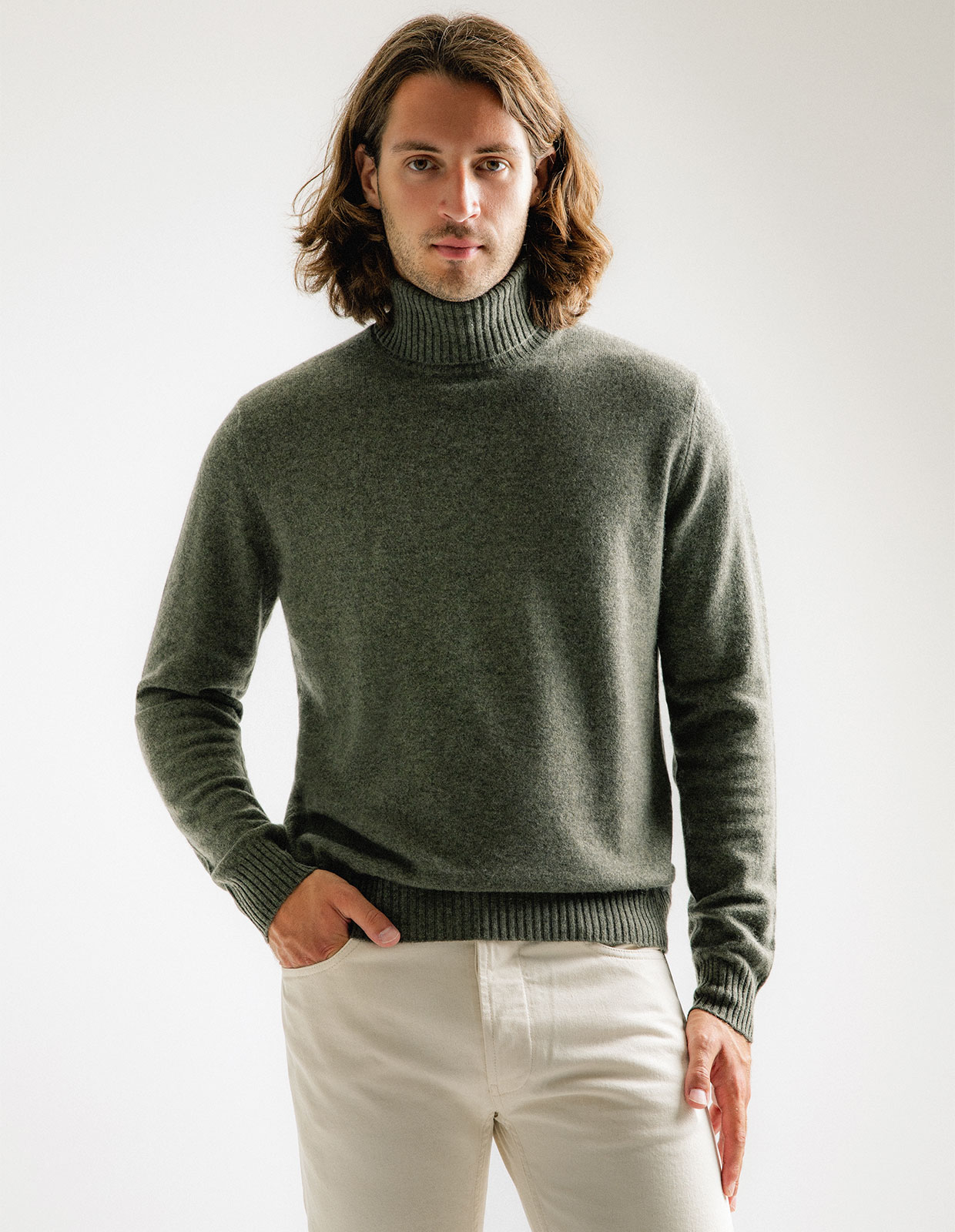 Polotröja Cashmere Grön Melerad