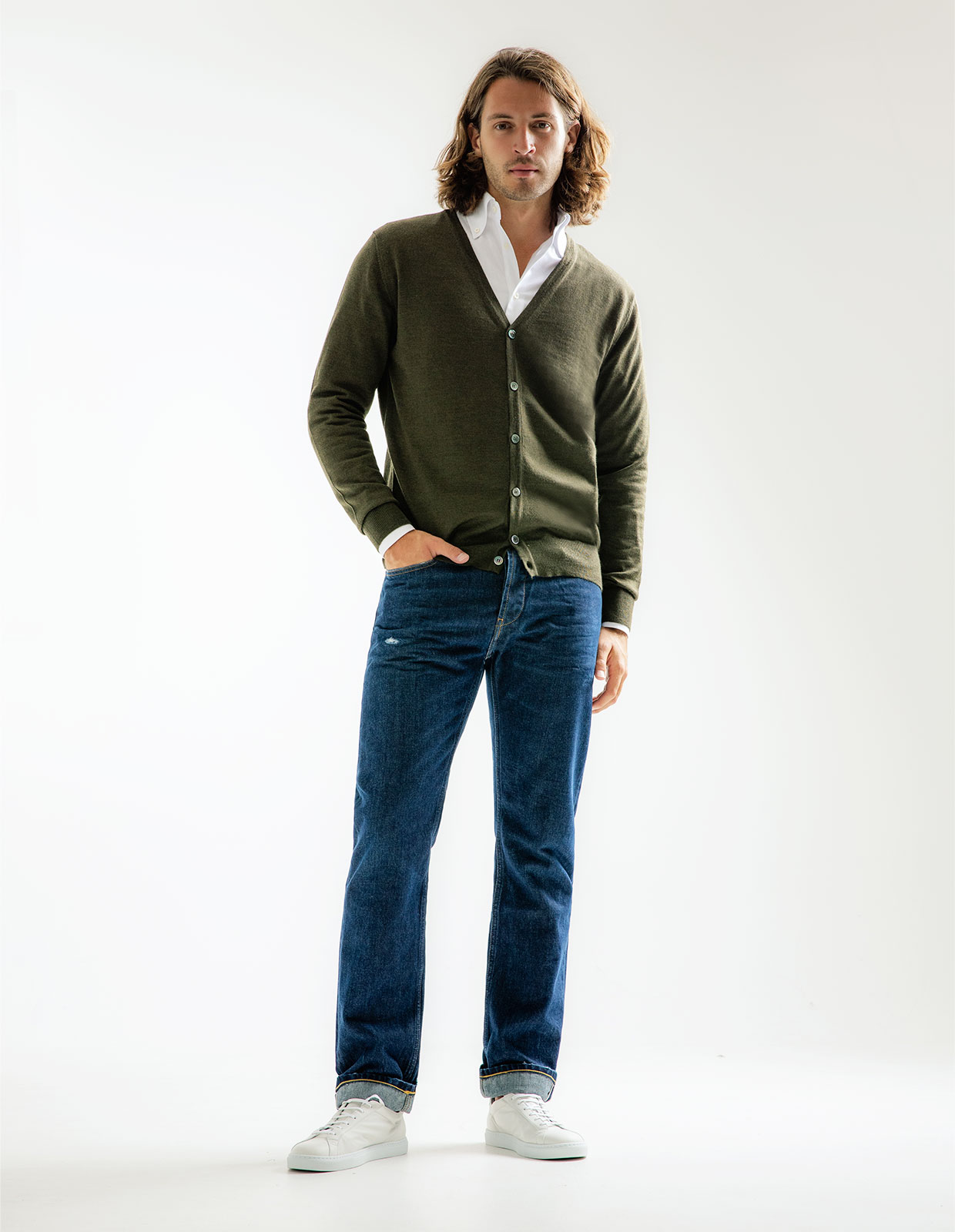Cardigan Merinoull Grön Stl M
