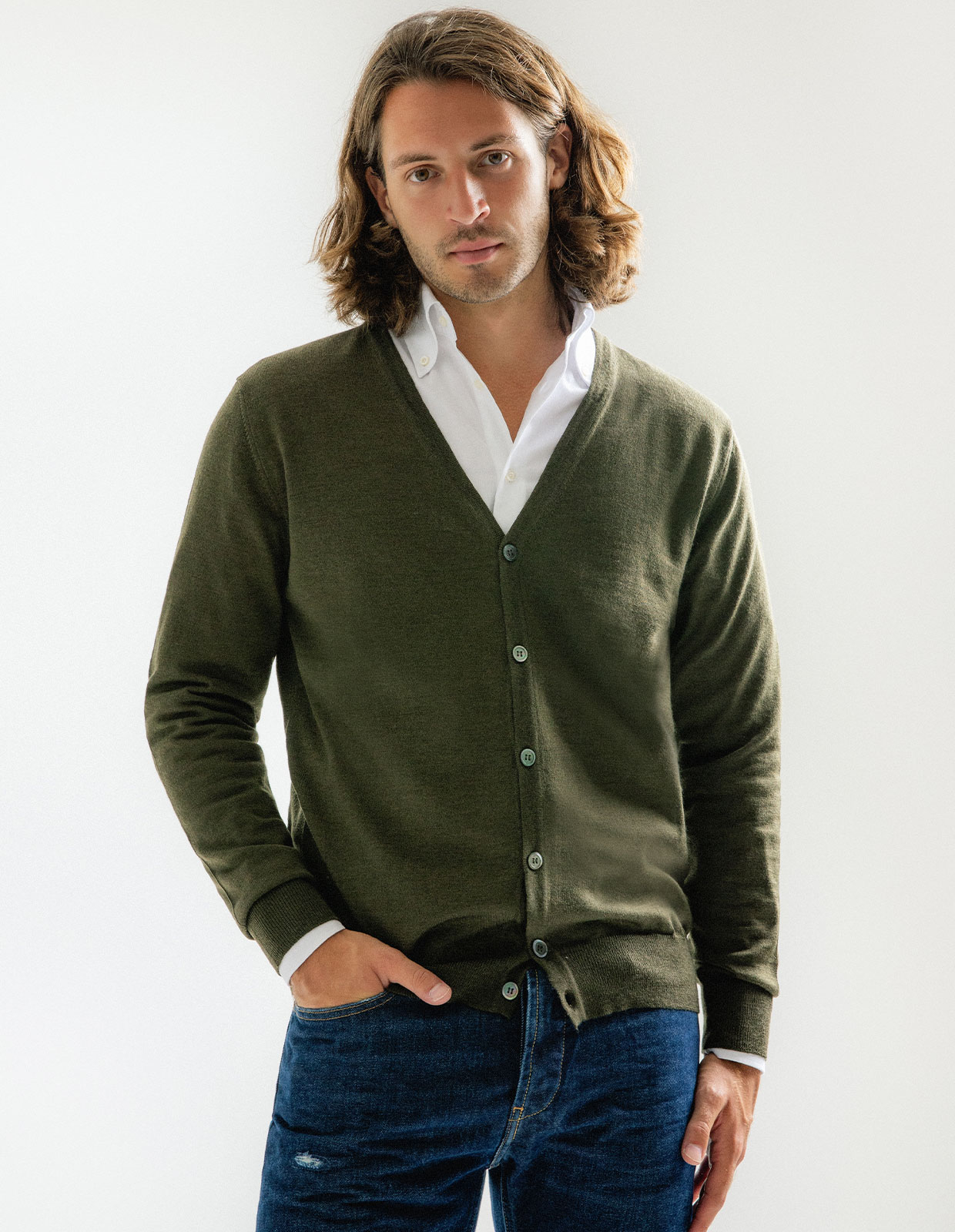 Cardigan Merinoull Grön Stl M