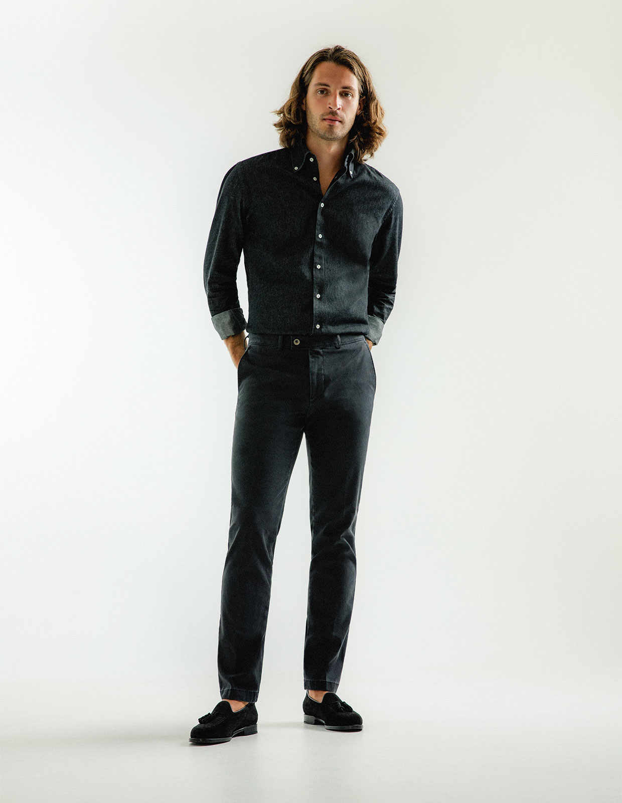 Slim Fit Skjorta Denim Vintage Svart Stl 43