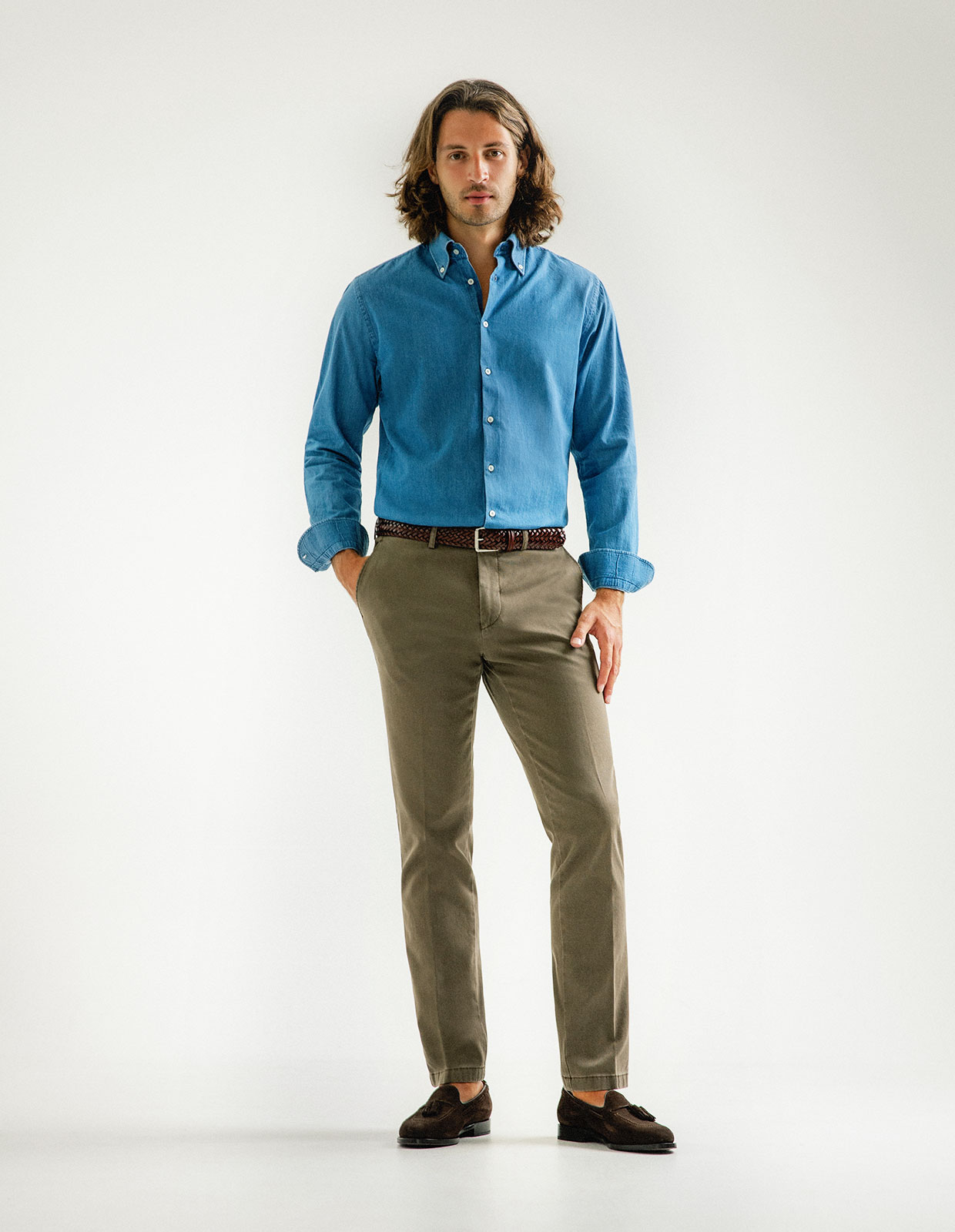 Slim Fit Skjorta Denim Blå