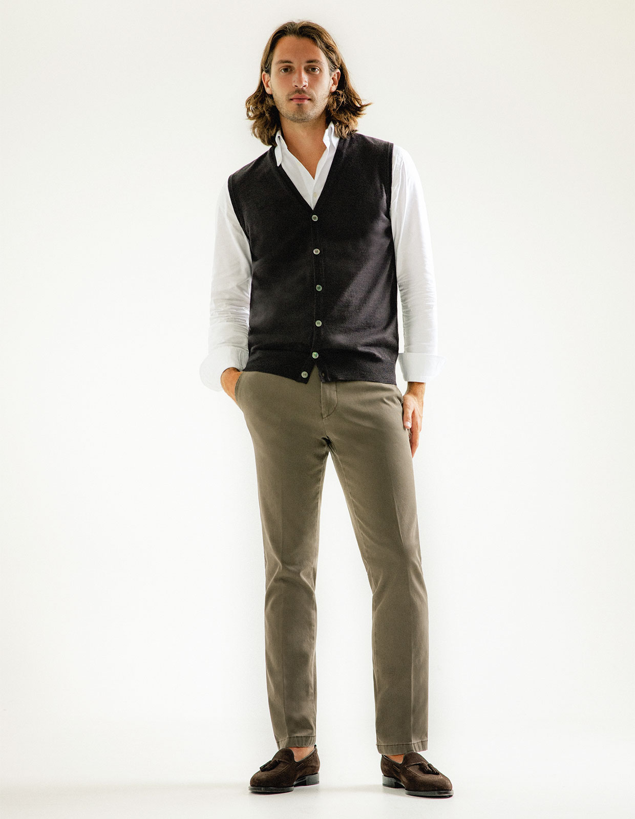 Väst Finstickad Merinoull Mörkbrun XXL