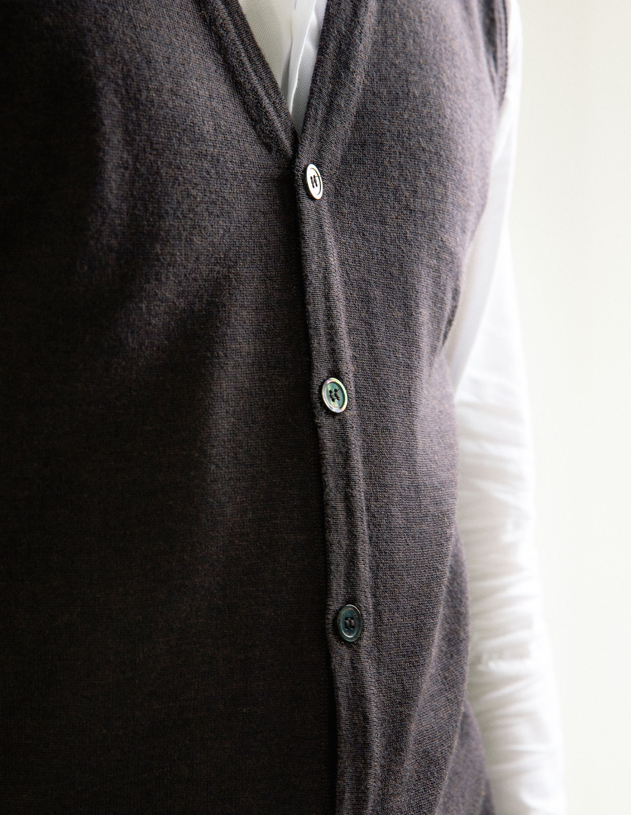 Väst Finstickad Merinoull Mörkbrun XXL