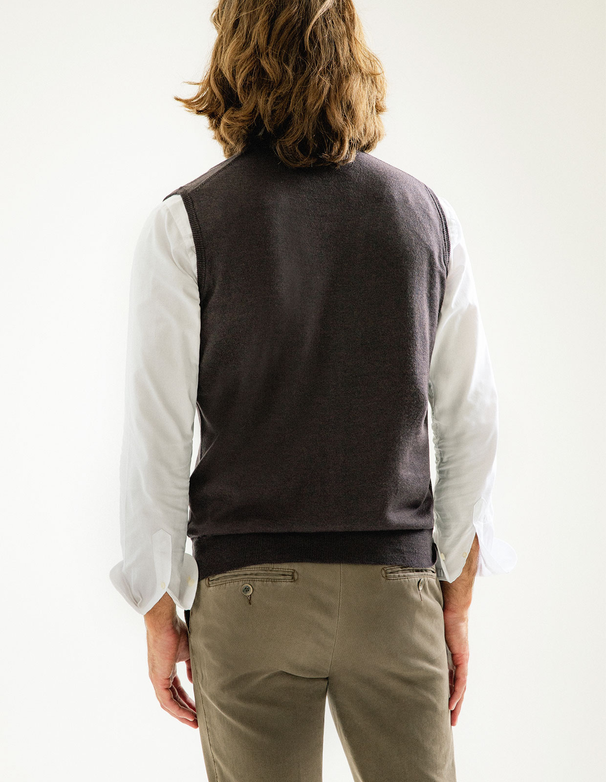 Väst Finstickad Merinoull Mörkbrun XXL