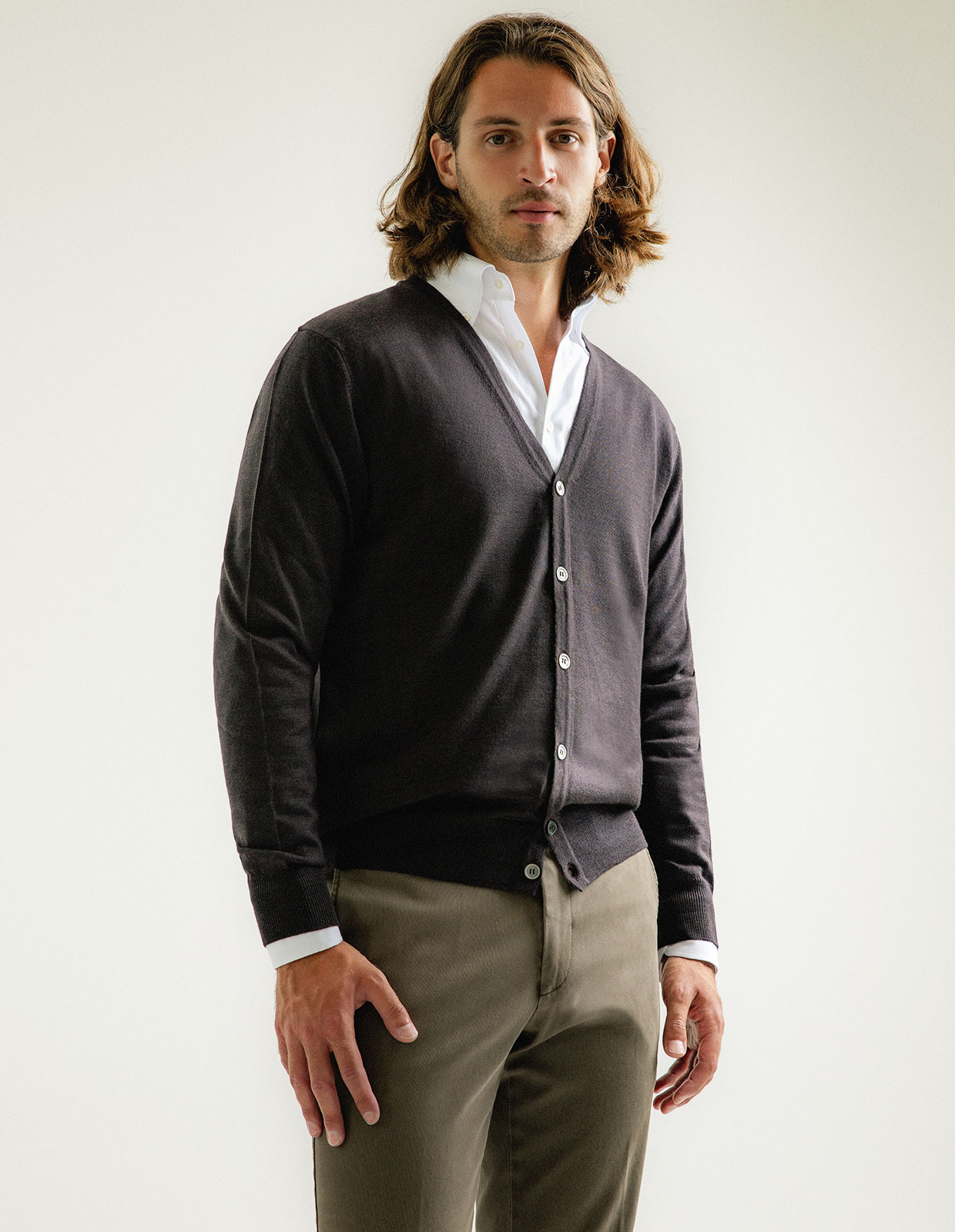 Cardigan Merinoull Brun 3XL