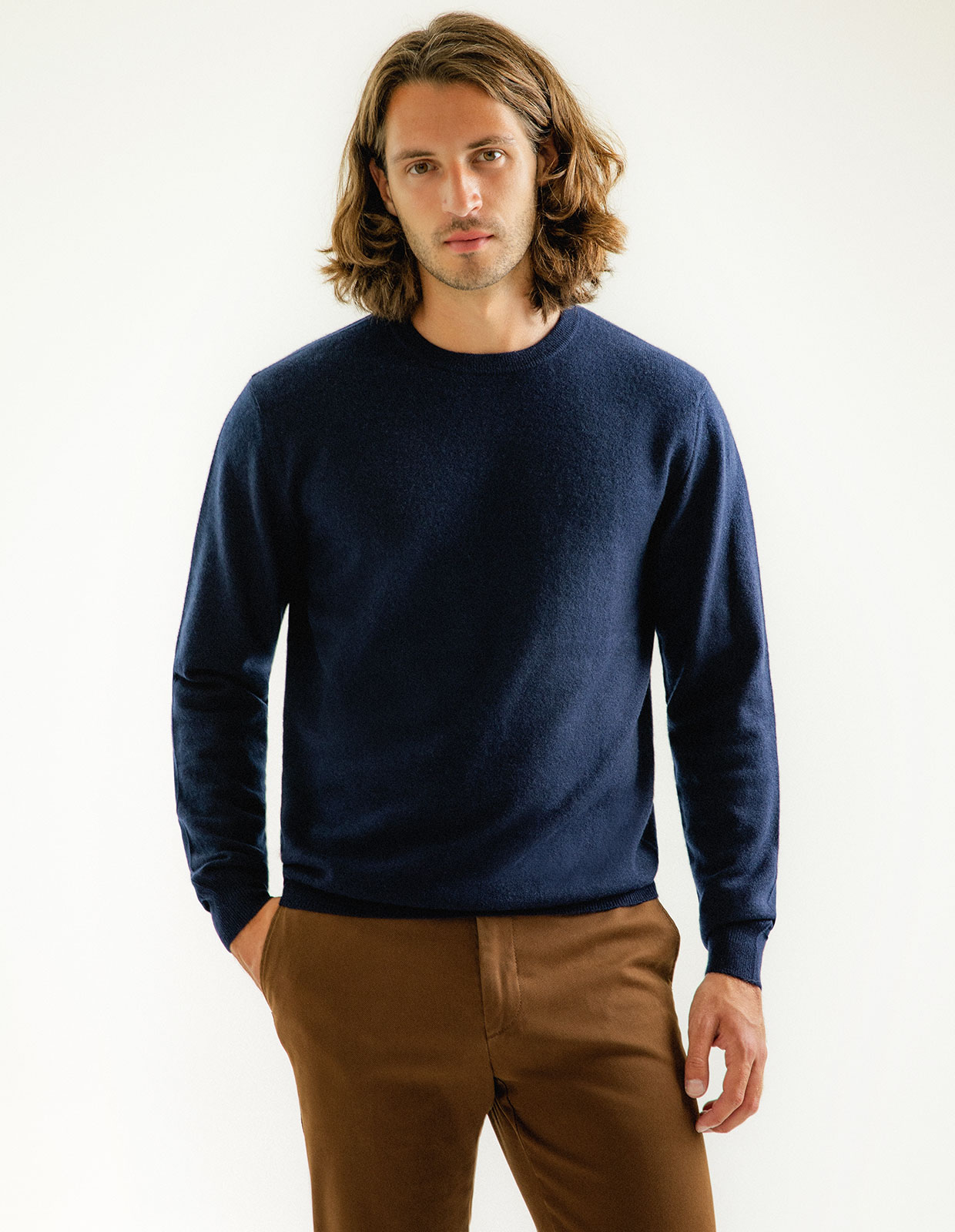 Tröja Rundhals Cashmere Marinblå