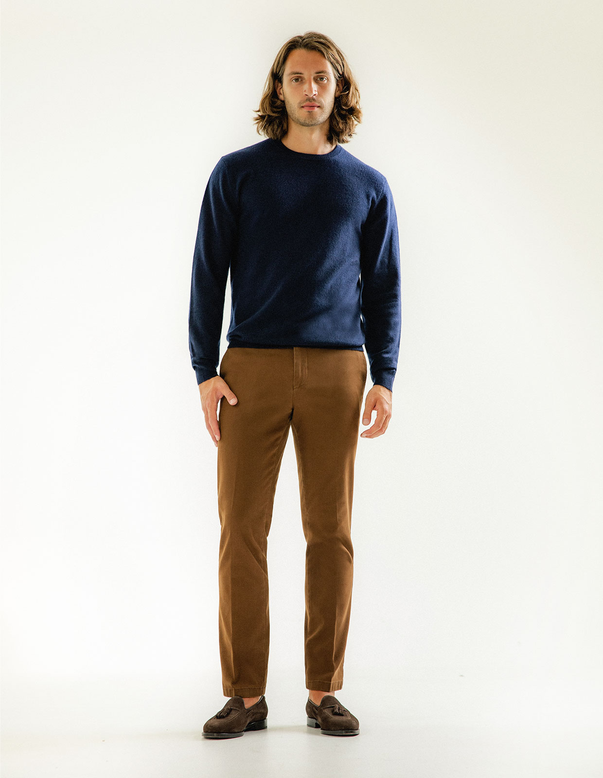 Tröja Rundhals Cashmere Marinblå L
