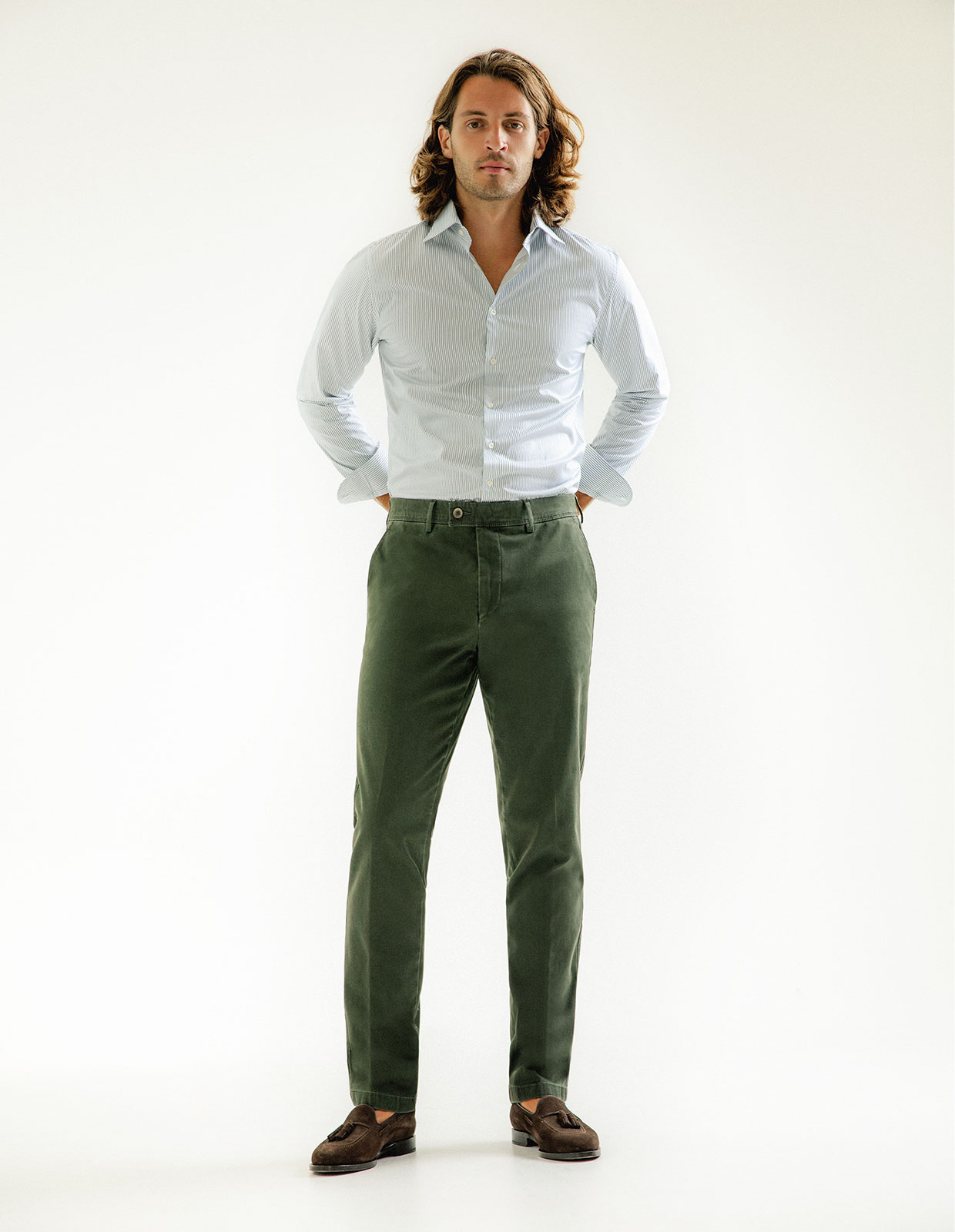 Chinos Regular Fit Bomullscanvas Olivgrön Stl 112