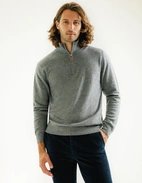 Tröja Zip Cashmere Grå Melerad