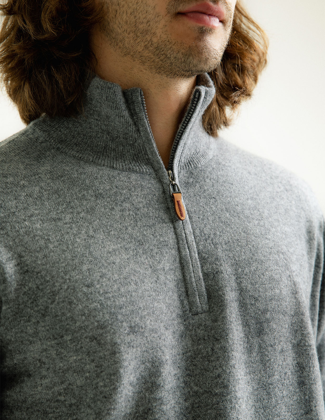 Tröja Zip Cashmere Grå Melerad