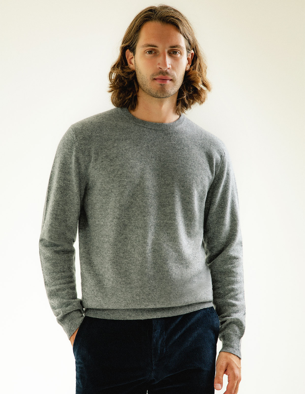 Tröja Rundhals Cashmere Grå Melerad