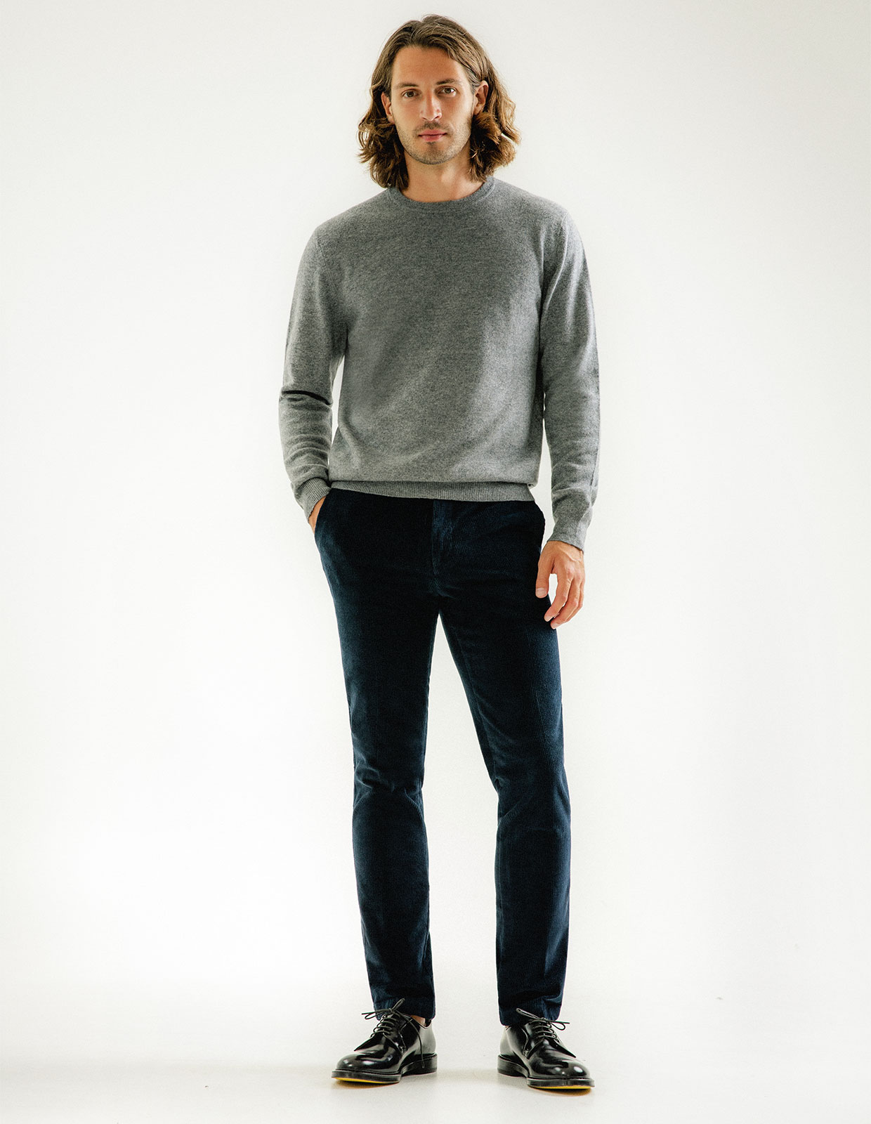 Tröja Rundhals Cashmere Grå Melerad