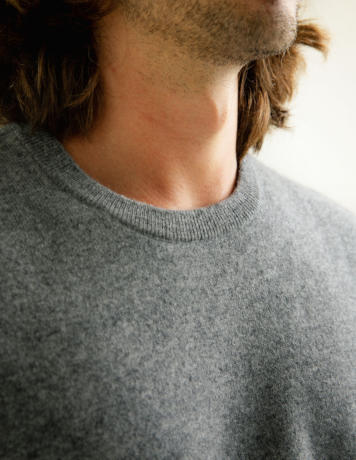 Tröja Rundhals Cashmere Grå Melerad