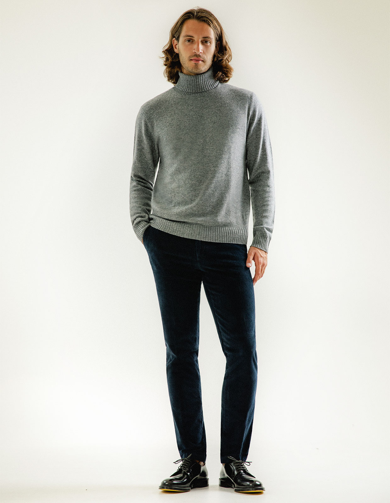 Polotröja Cashmere Melerad Grå