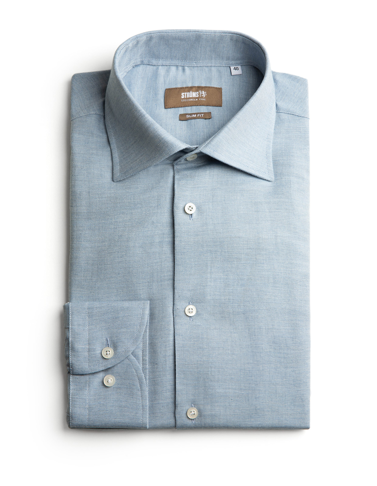 Slim Fit Skjorta Flanell Bomull Cashmere Ljusblå 43