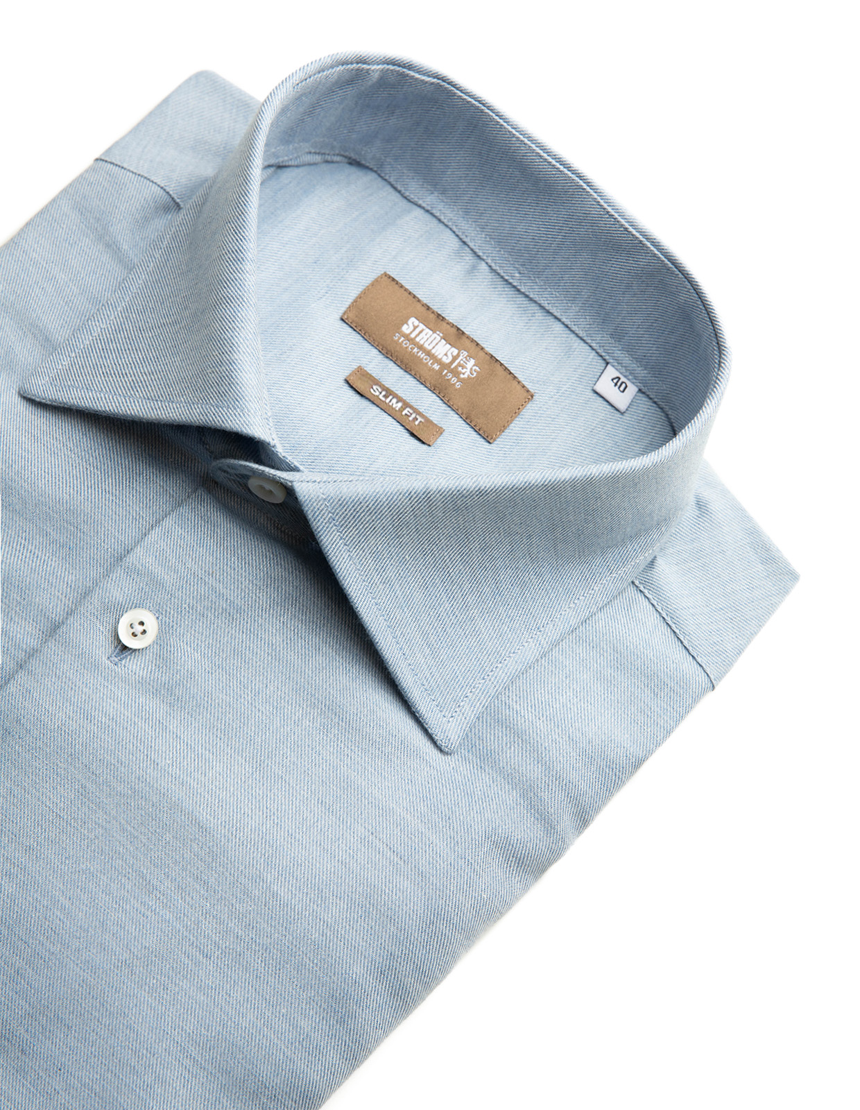 Slim Fit Skjorta Flanell Bomull Cashmere Ljusblå 43