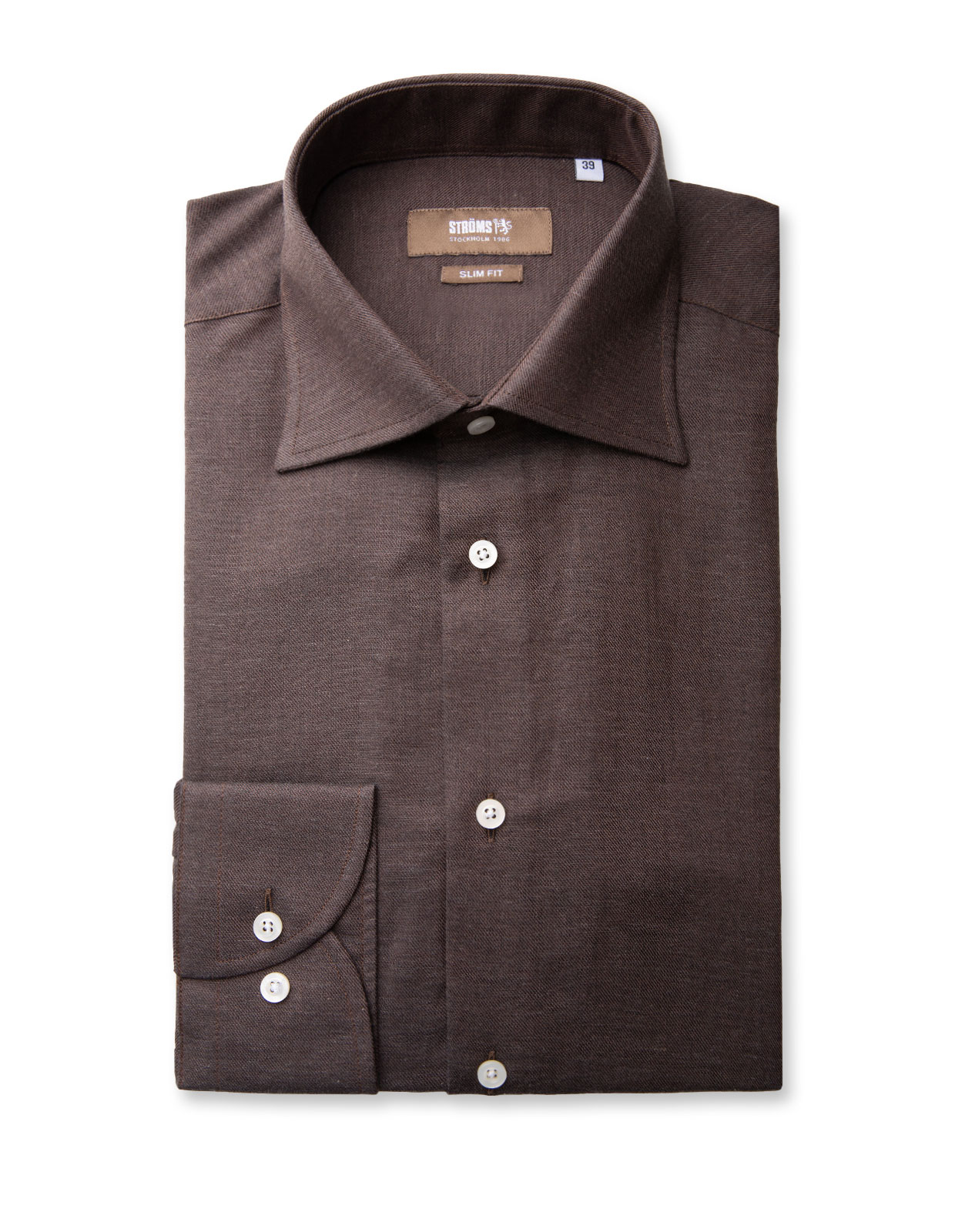Slim Fit Skjorta Flanell Bomull Cashmere Brun
