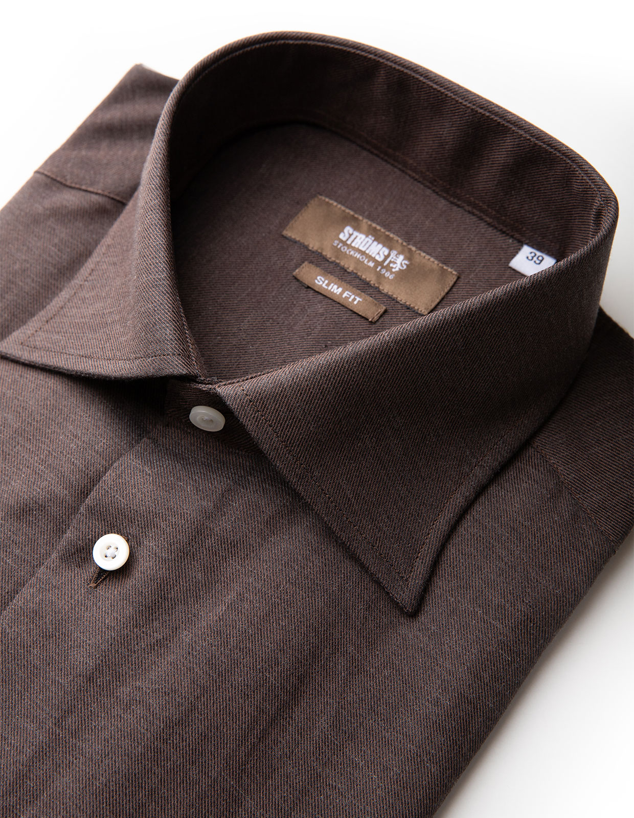 Slim Fit Skjorta Flanell Bomull Cashmere Brun Stl 39