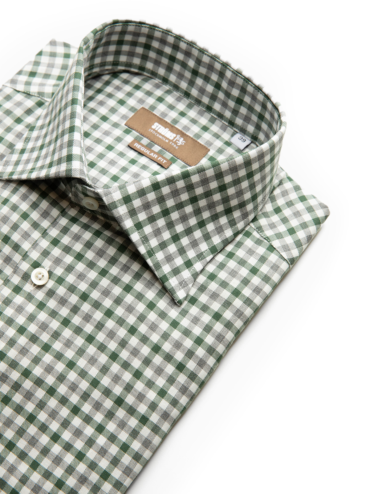 Slim Fit Extra Lång Skjorta Bomull Rutig Vit/Grå/Grön