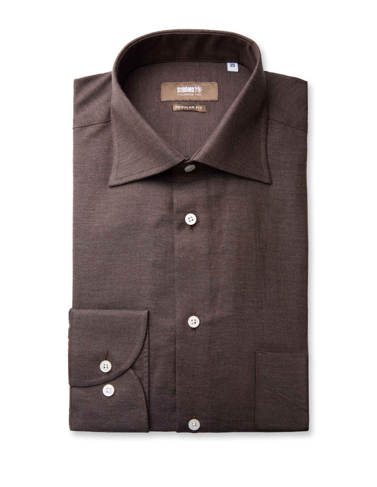Regular Fit Skjorta Flanell Bomull Cashmere Brun 40