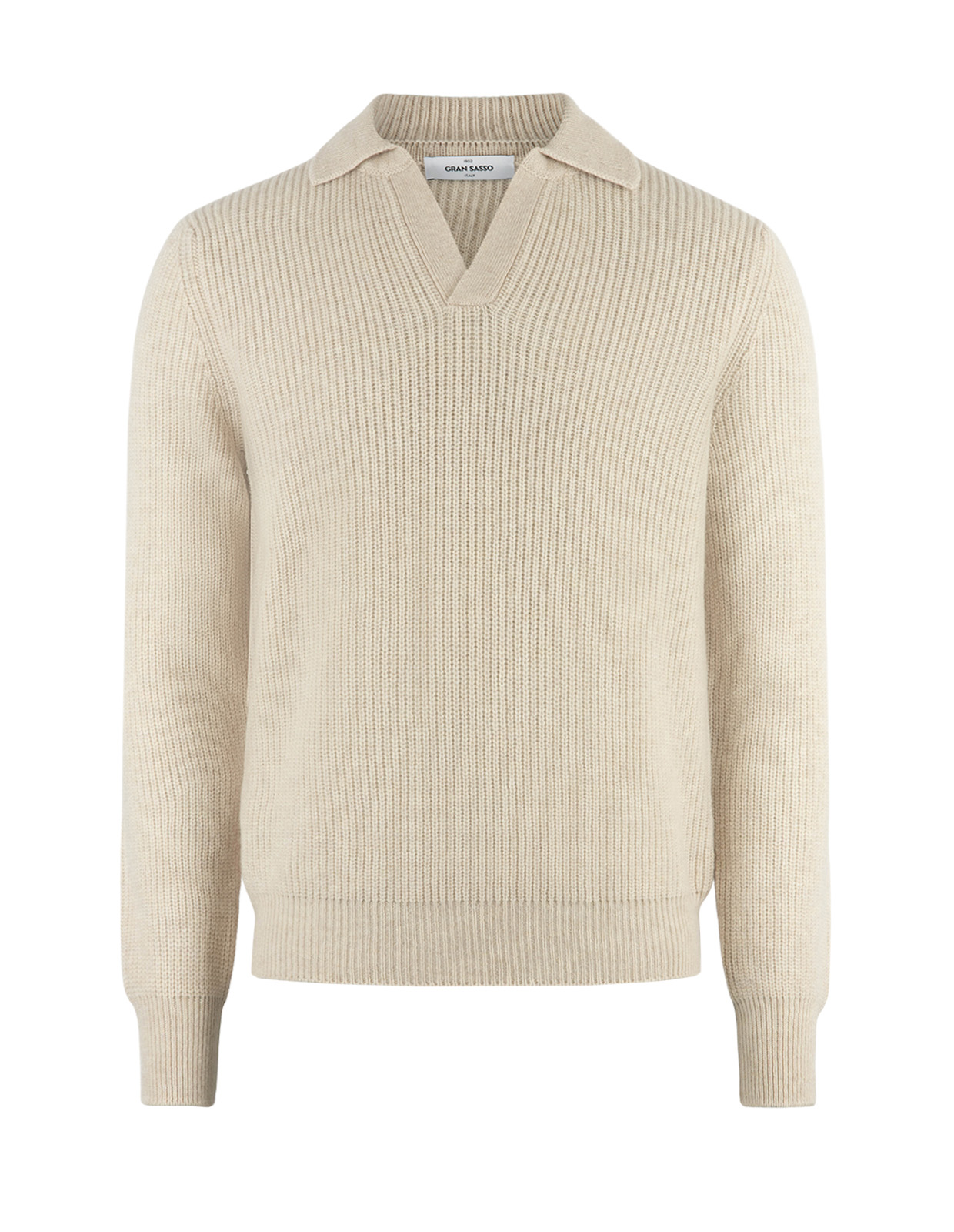 Tröja Öppen Skjortkrage Ull Ljusbeige