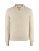 Tröja Öppen Skjortkrage Ull Ljusbeige