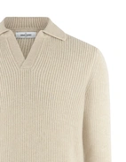 Tröja Öppen Skjortkrage Ull Ljusbeige