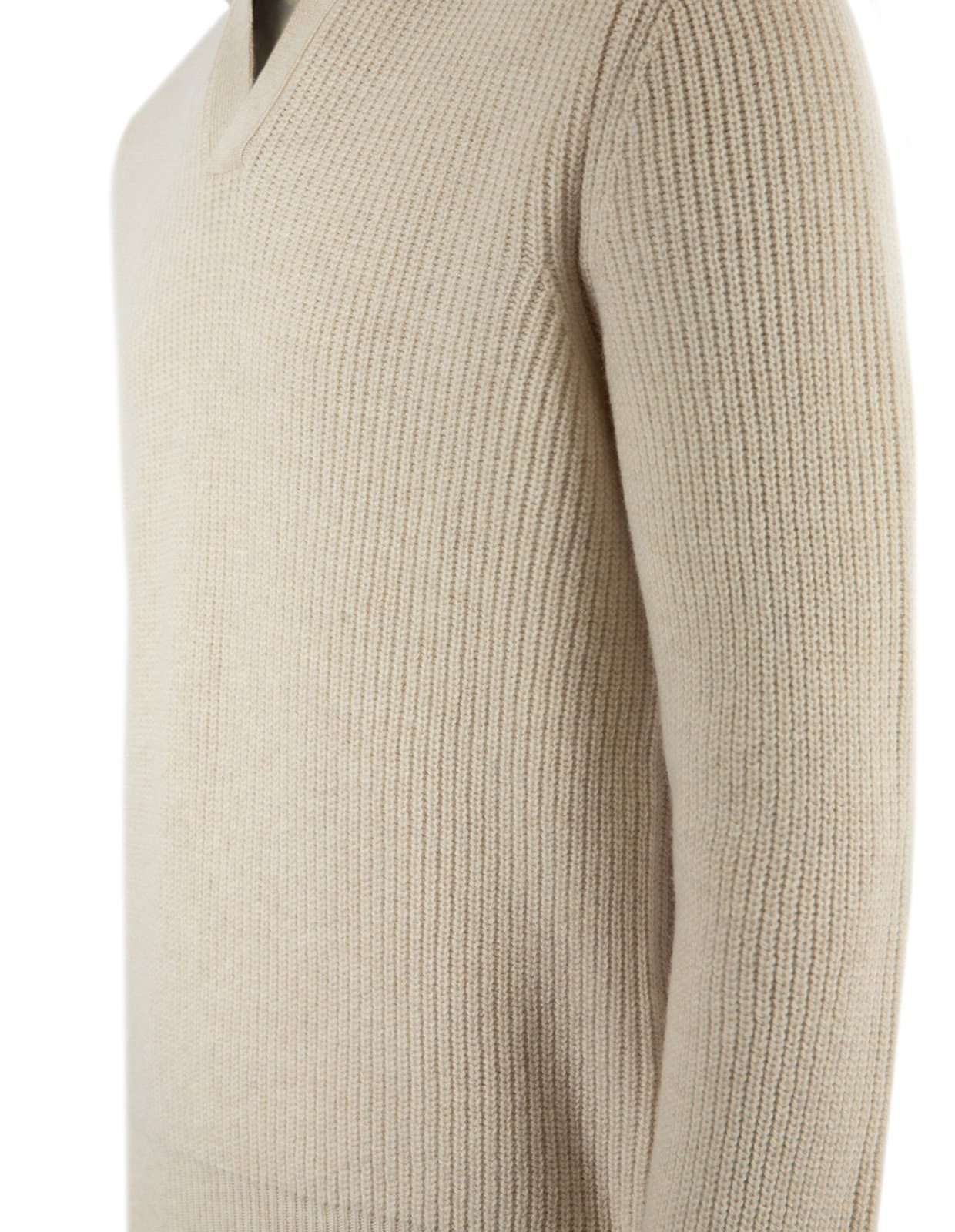 Tröja Öppen Skjortkrage Ull Ljusbeige