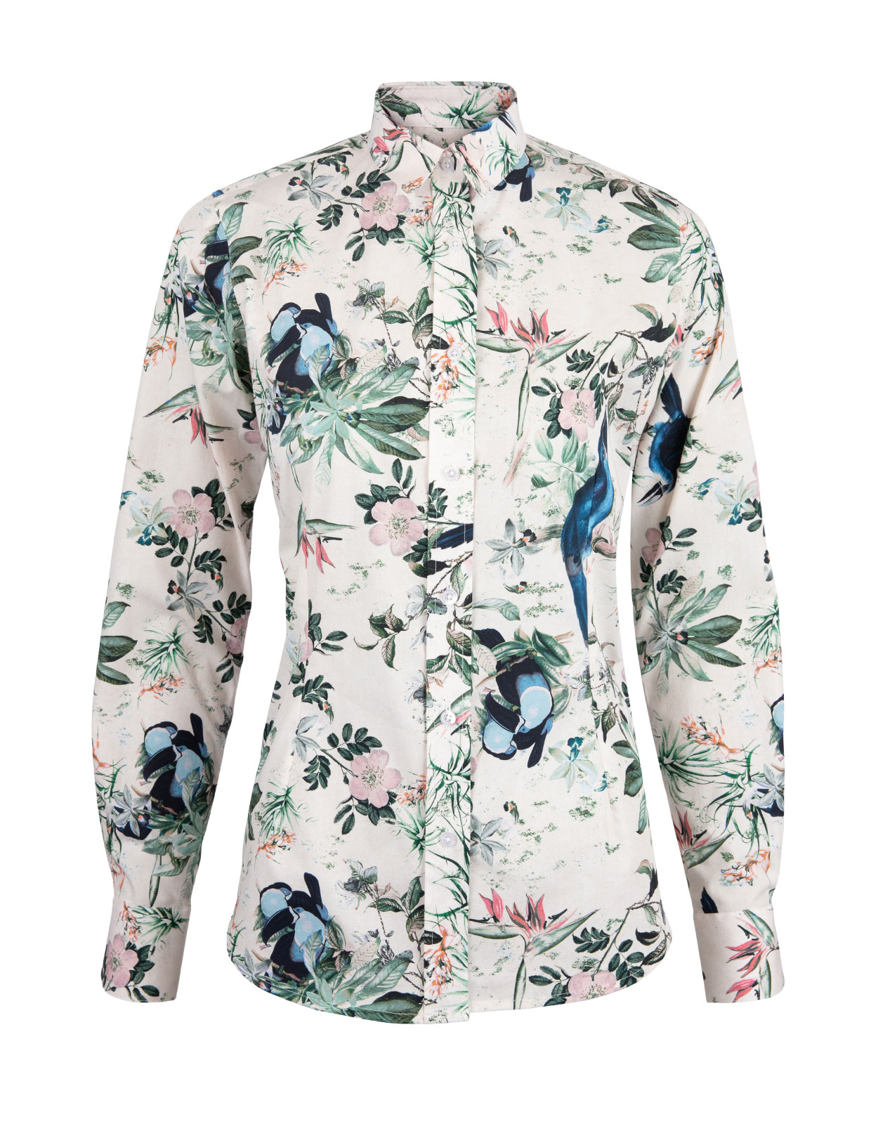 Cotton Shirt Long Sleeve Bird Print Stl 34