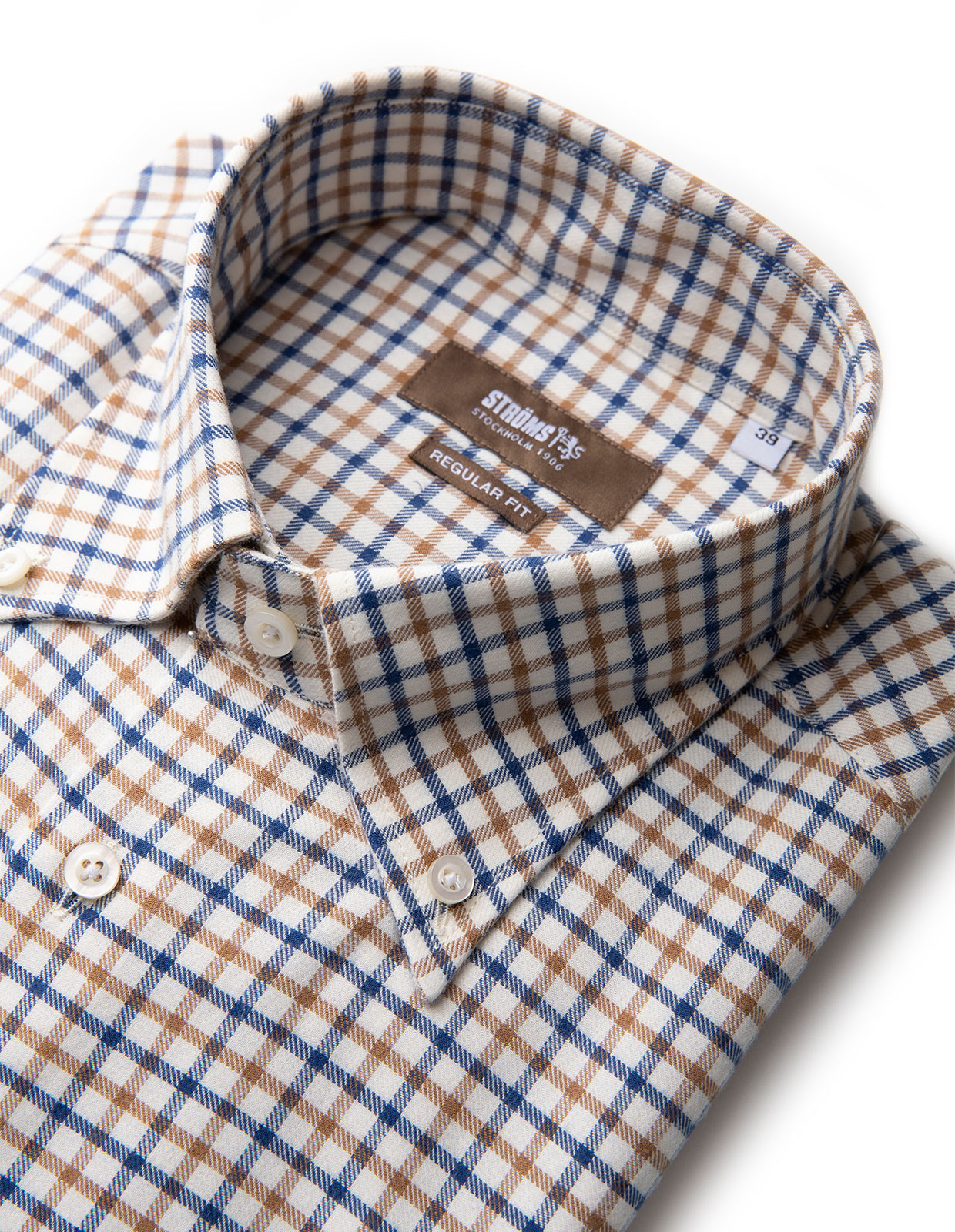 Regular Fit Skjorta Bomull Vit/Brun/Blå