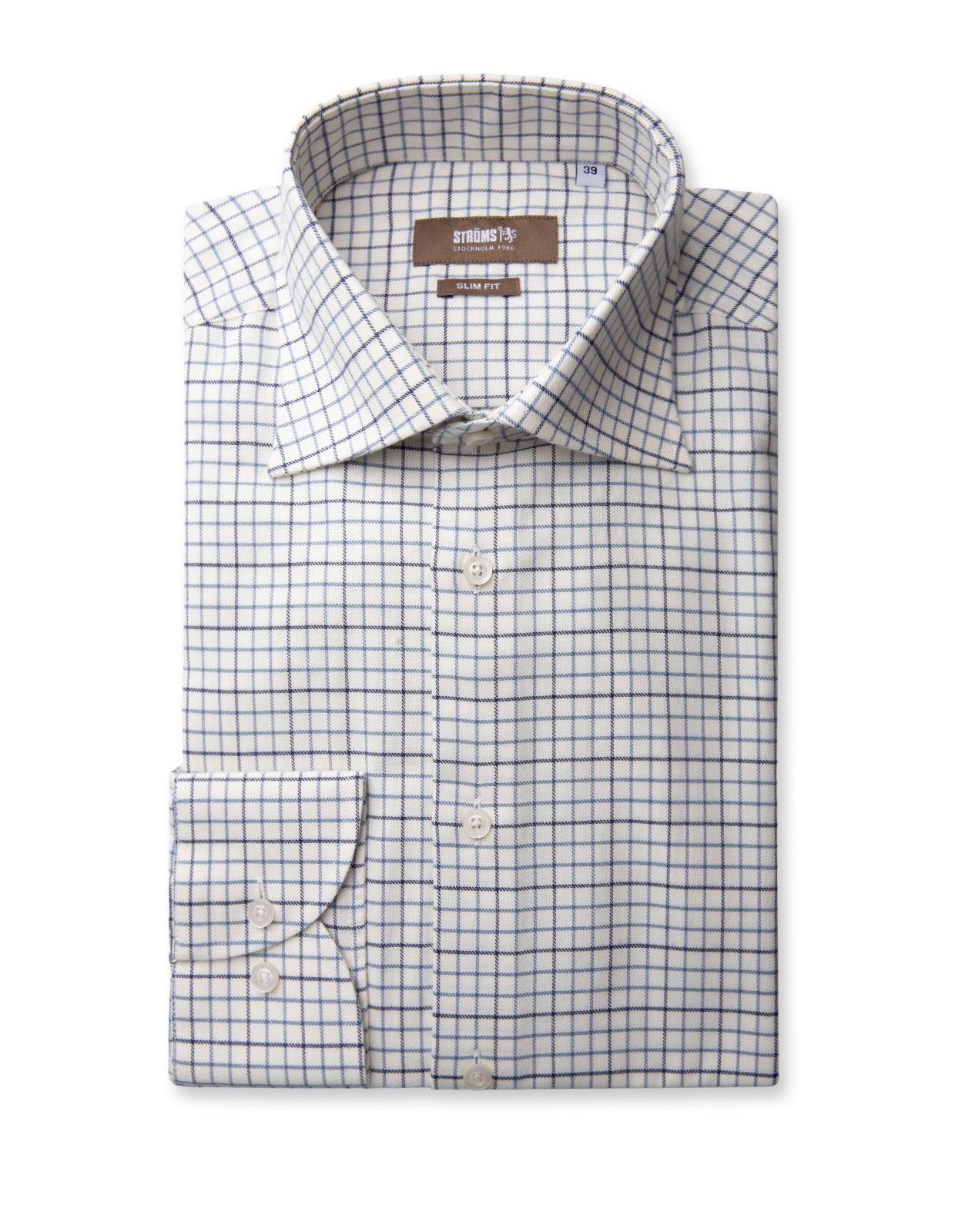 Slim Fit Extra Lång Ärm Skjorta Tattersall Vit/Blå
